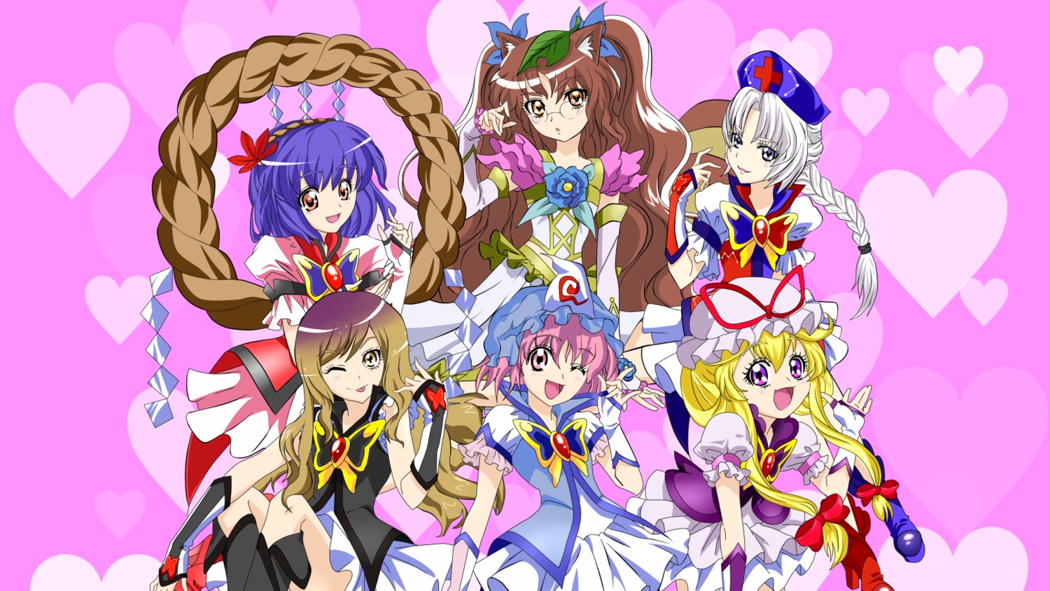 futatsuiwa_mamizou hijiri_byakuren ltd_border parody precure saigyouji_yuyuko touhou yagokoro_eirin yakumo_yukari yasaka_kanako yes!_precure_5