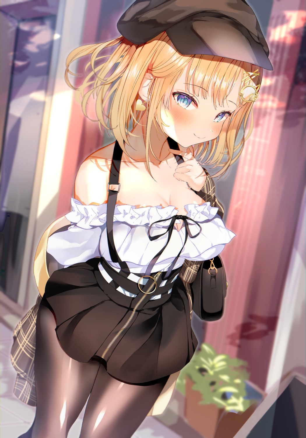 cleavage hololive hololive_english niku_(hamuchang) no_bra pantyhose skirt_lift watson_amelia