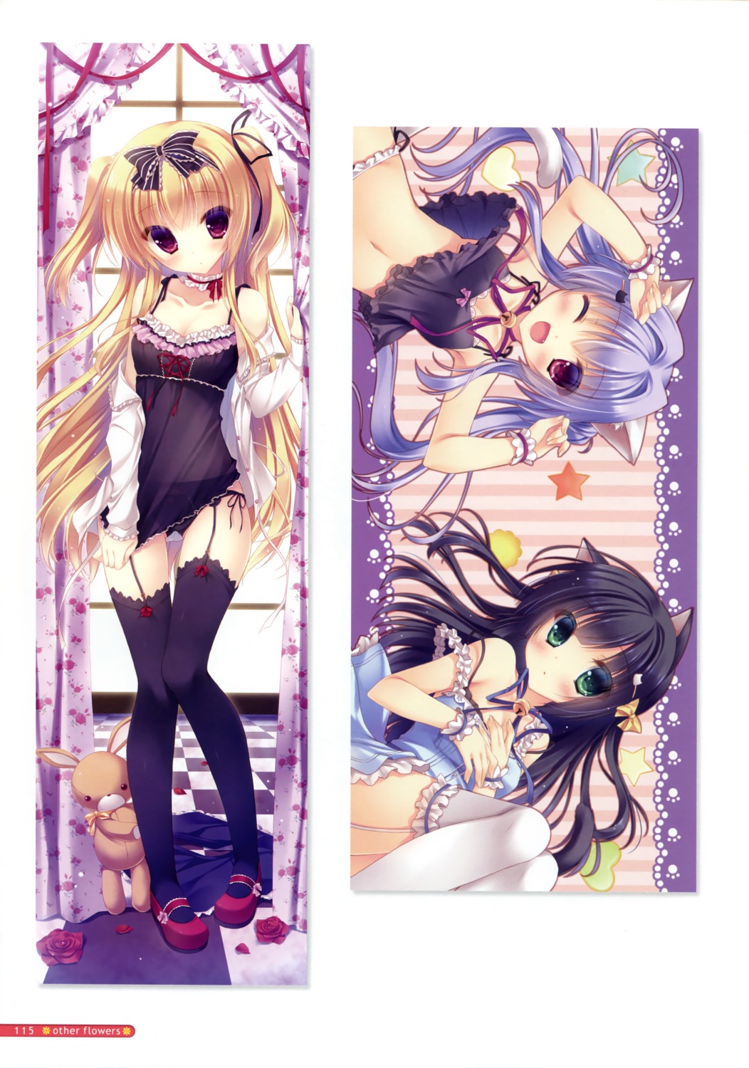 animal_ears dress lingerie nekomimi open_shirt pantsu see_through stockings string_panties tail thighhighs yukie