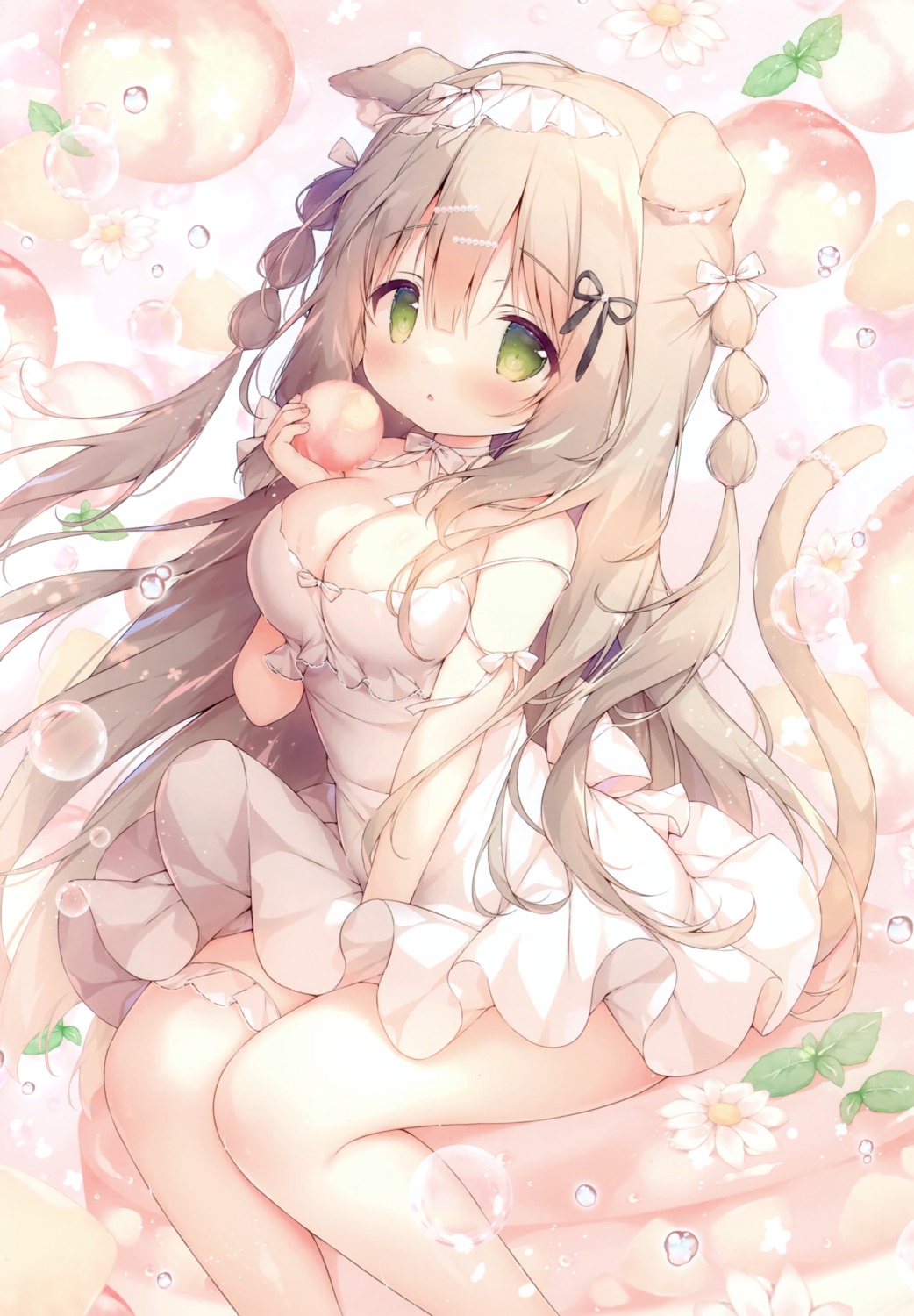 animal_ears dress garter loli mochi_peach momozu_komamochi nekomimi no_bra skirt_lift summer_dress tail