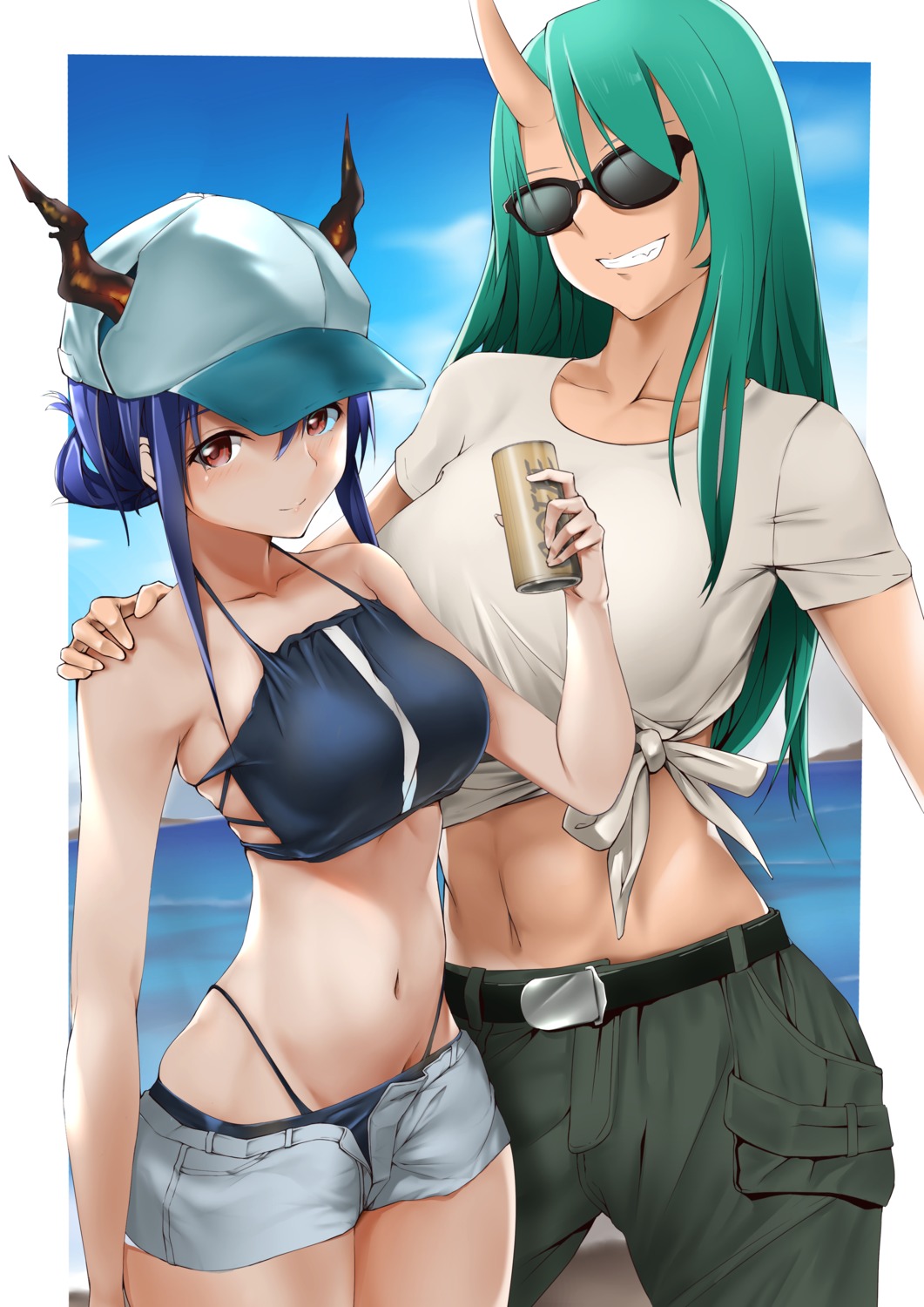 arknights bikini ch'en_(arknights) horns hoshiguma_(arknights) megane swimsuits xperiajoker