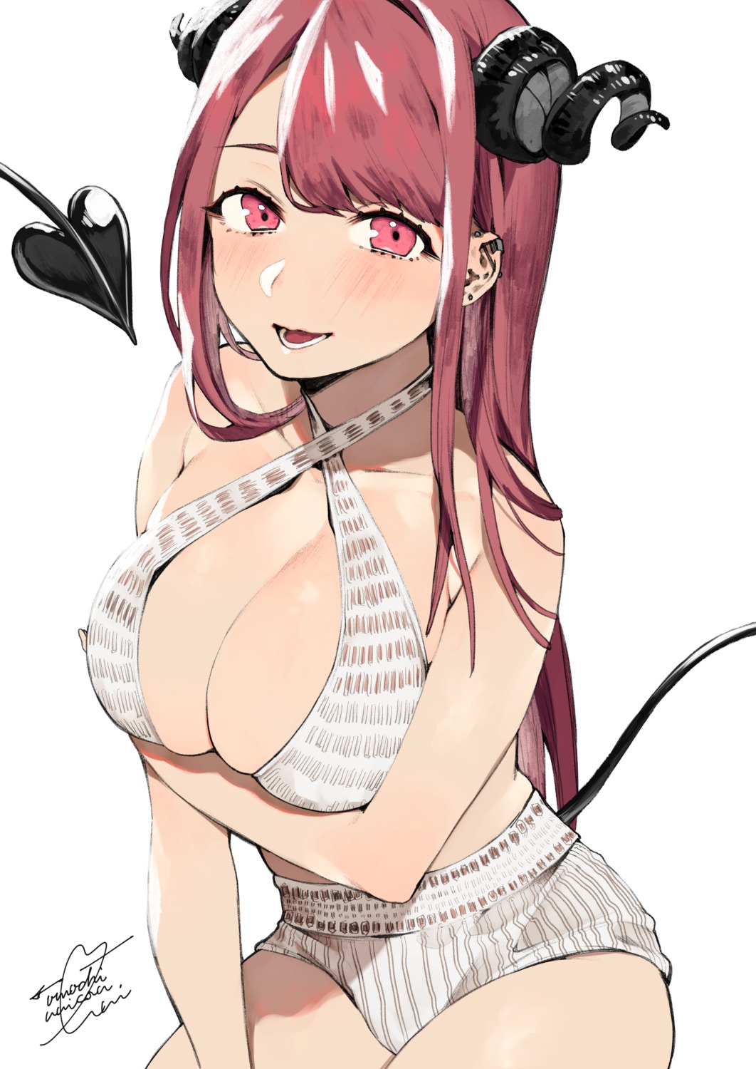 breast_hold cleavage devil horns tail uni_(melm)