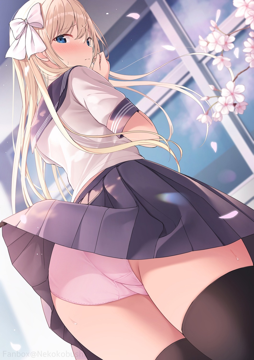 ass nekokobushi pantsu seifuku skirt_lift thighhighs