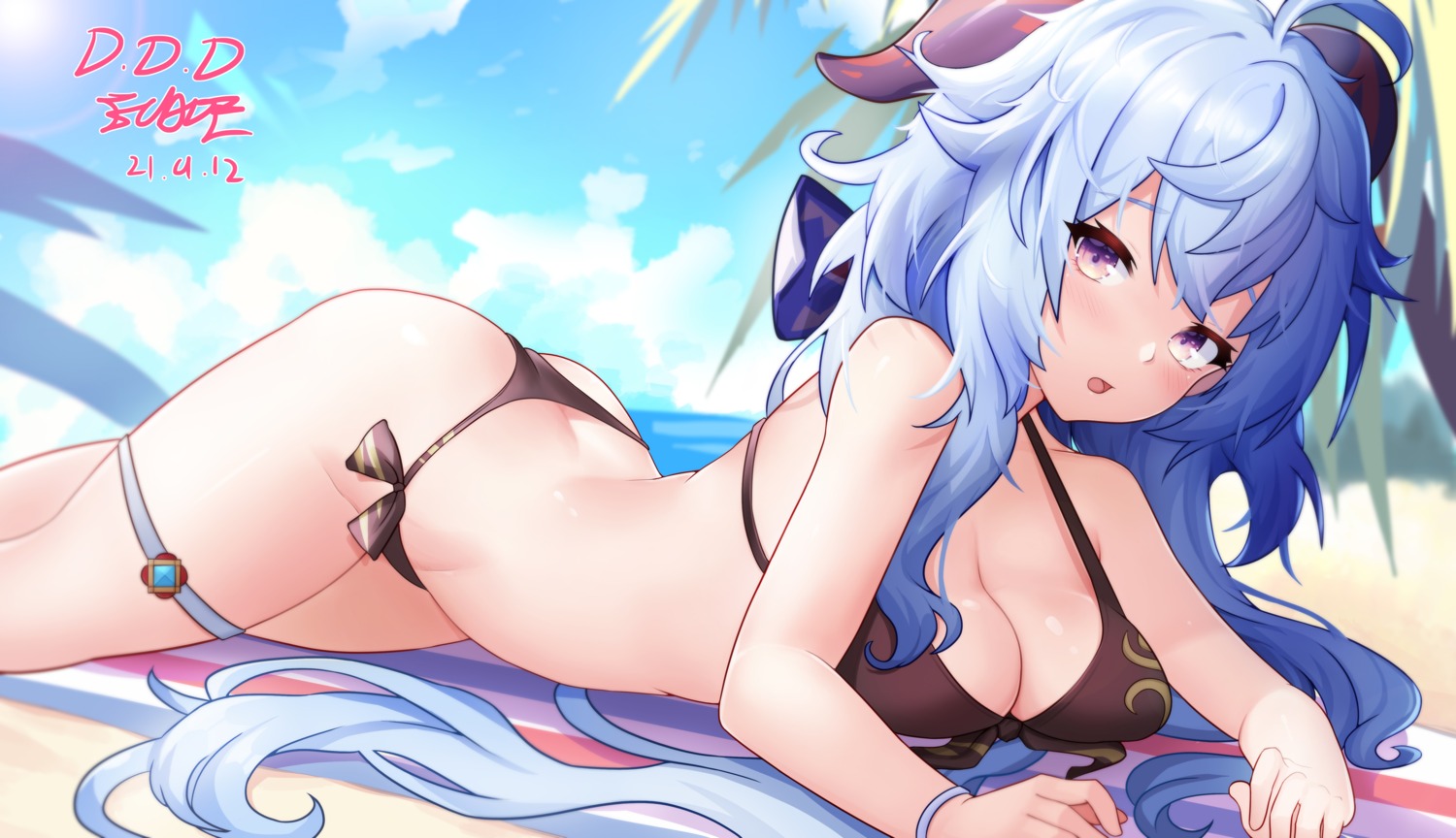 artist_revision bikini ddddecade ganyu garter genshin_impact horns swimsuits