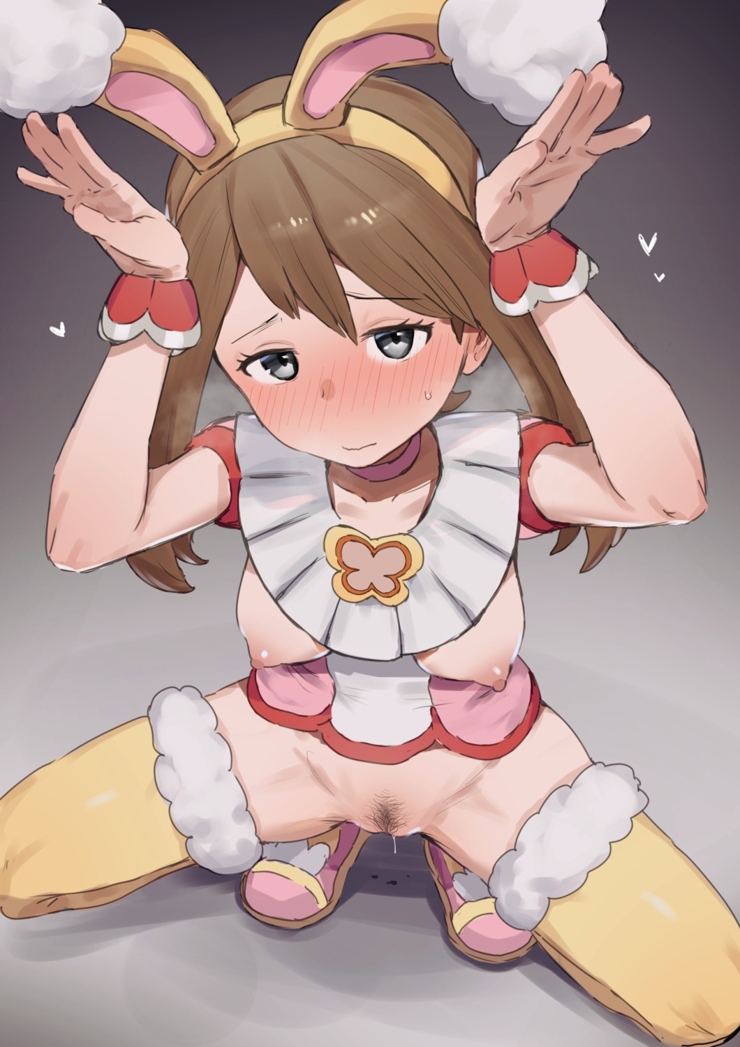 animal_ears bottomless breasts bunny_ears haruka_(pokemon) ie nipples no_bra pokemon pokemon_oras pokemon_rse pubic_hair pussy_juice thighhighs