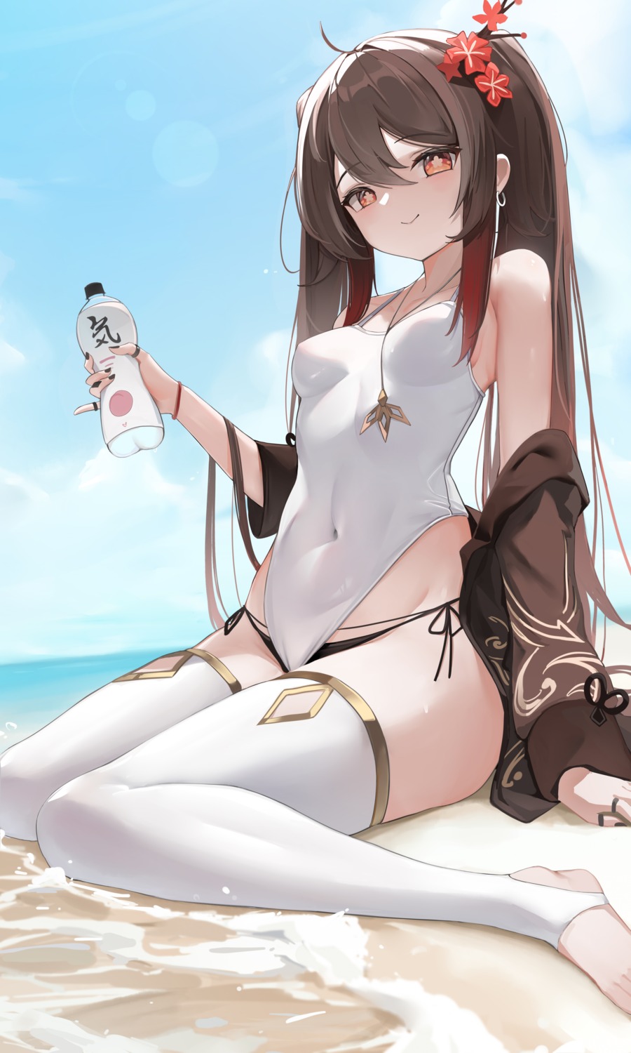 asian_clothes berserker_r bikini genshin_impact hu_tao swimsuits thighhighs