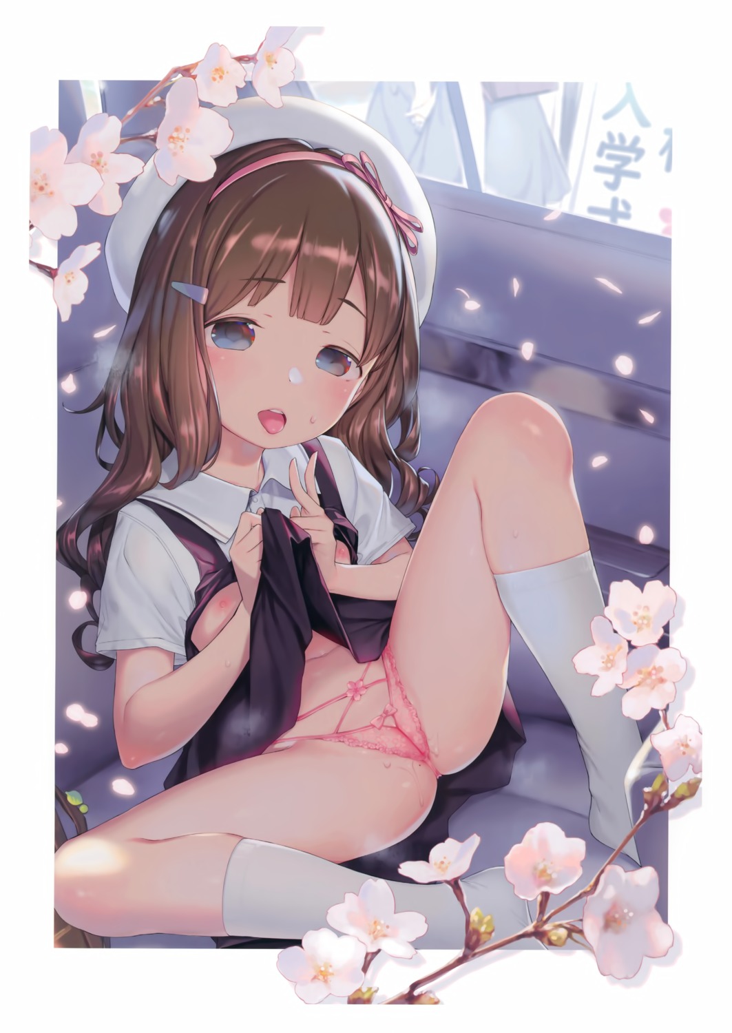 henreader loli nipples no_bra open_shirt pantsu pussy_juice seifuku skirt_lift