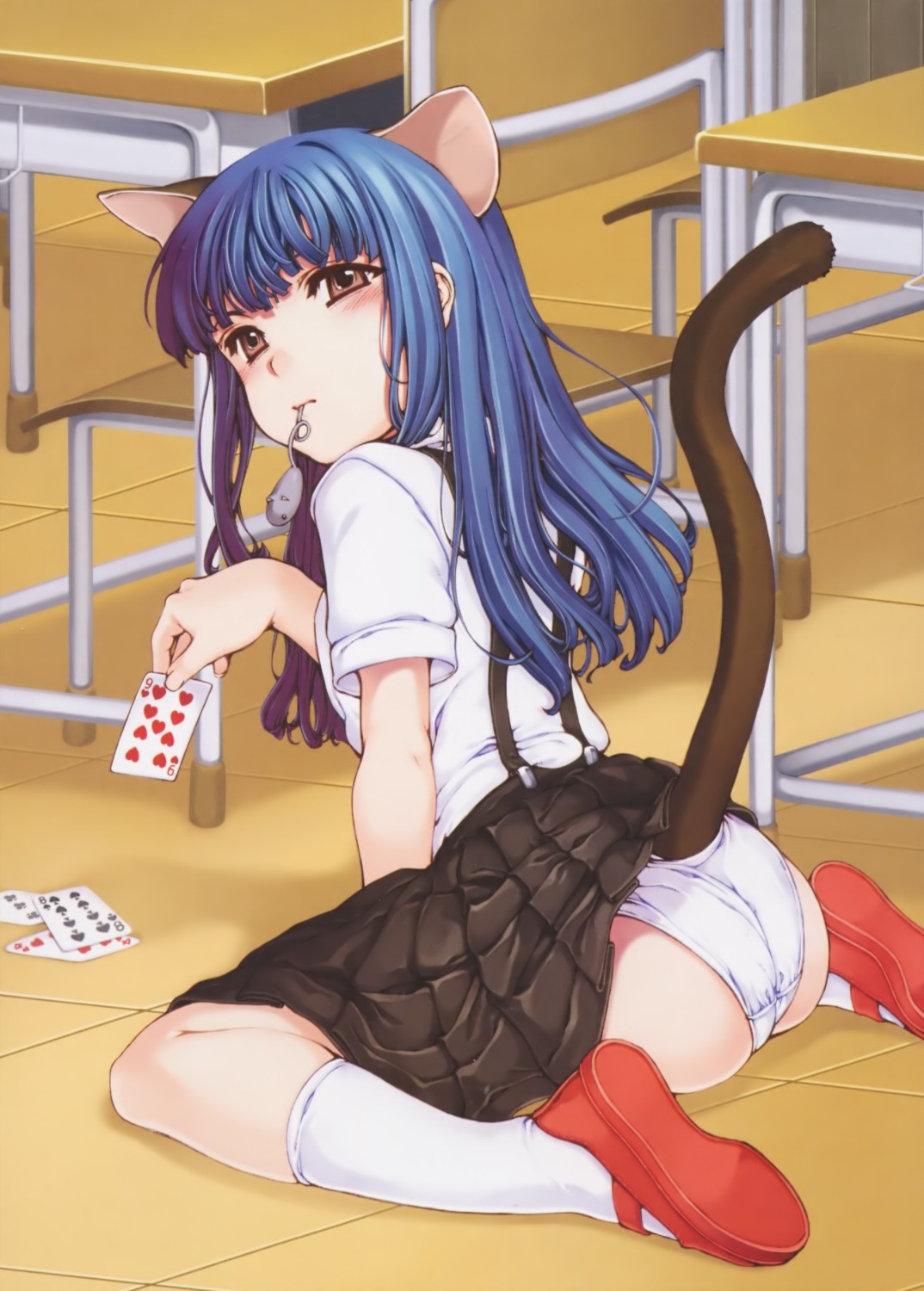 animal_ears furude_rika higurashi_no_naku_koro_ni nekomimi pantsu seifuku tail