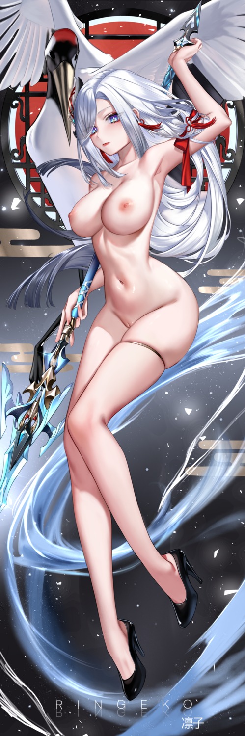 garter genshin_impact heels naked nipples pussy ringeko-chan shenhe uncensored weapon