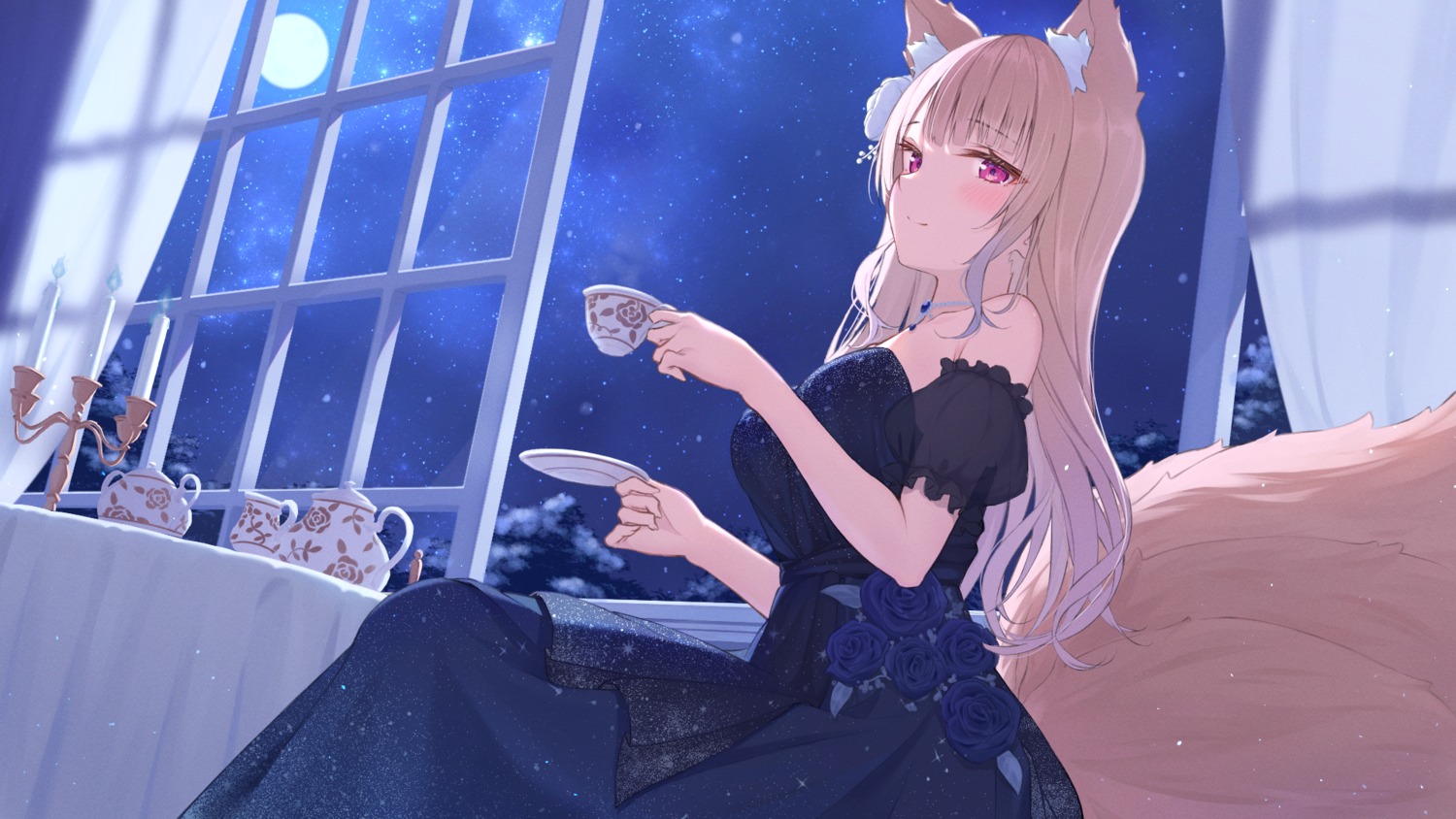 animal_ears dress kitsune tail taracomax wallpaper