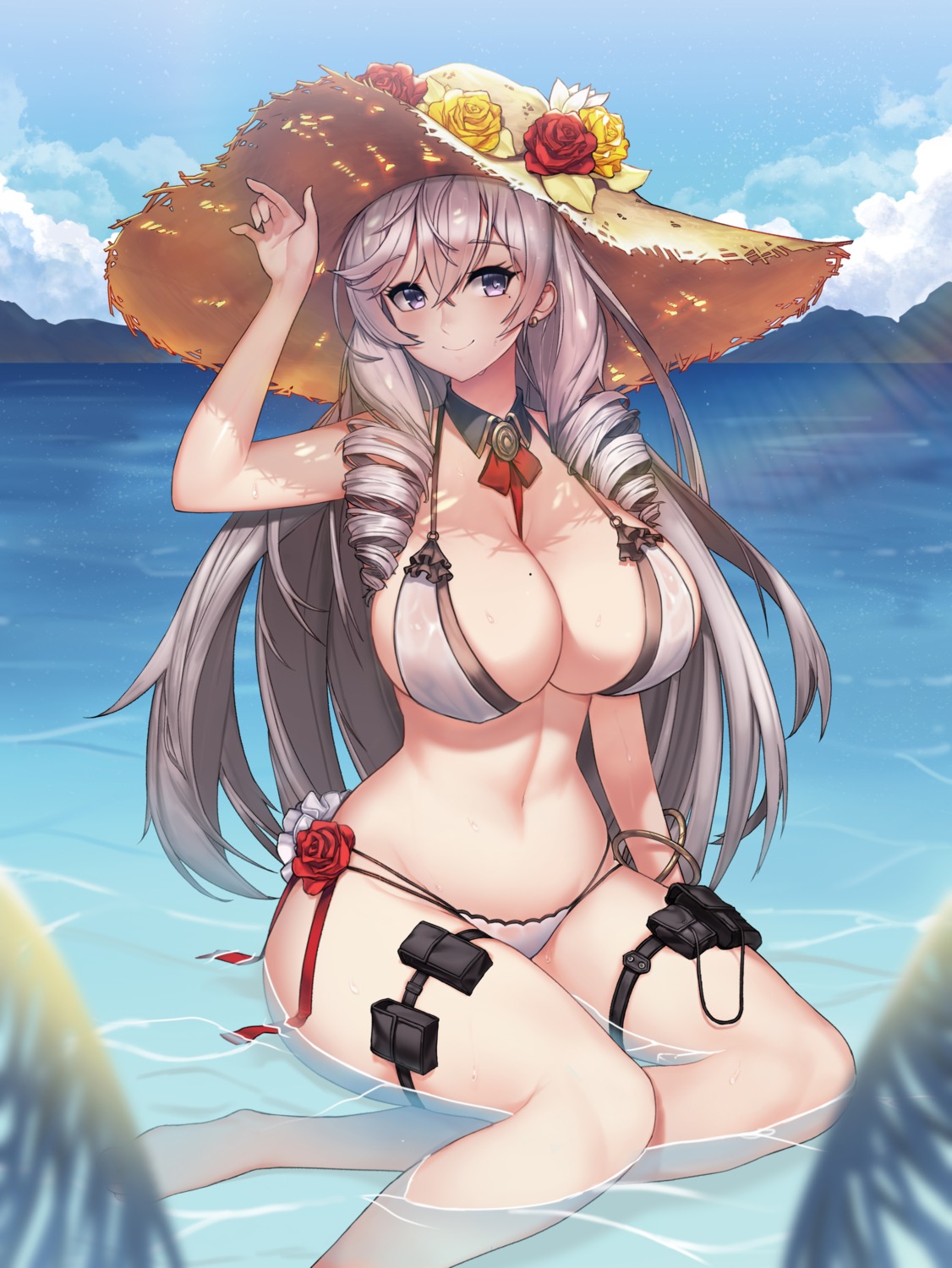 algerie_(azur_lane) azur_lane bikini garter morung see_through swimsuits wet wet_clothes