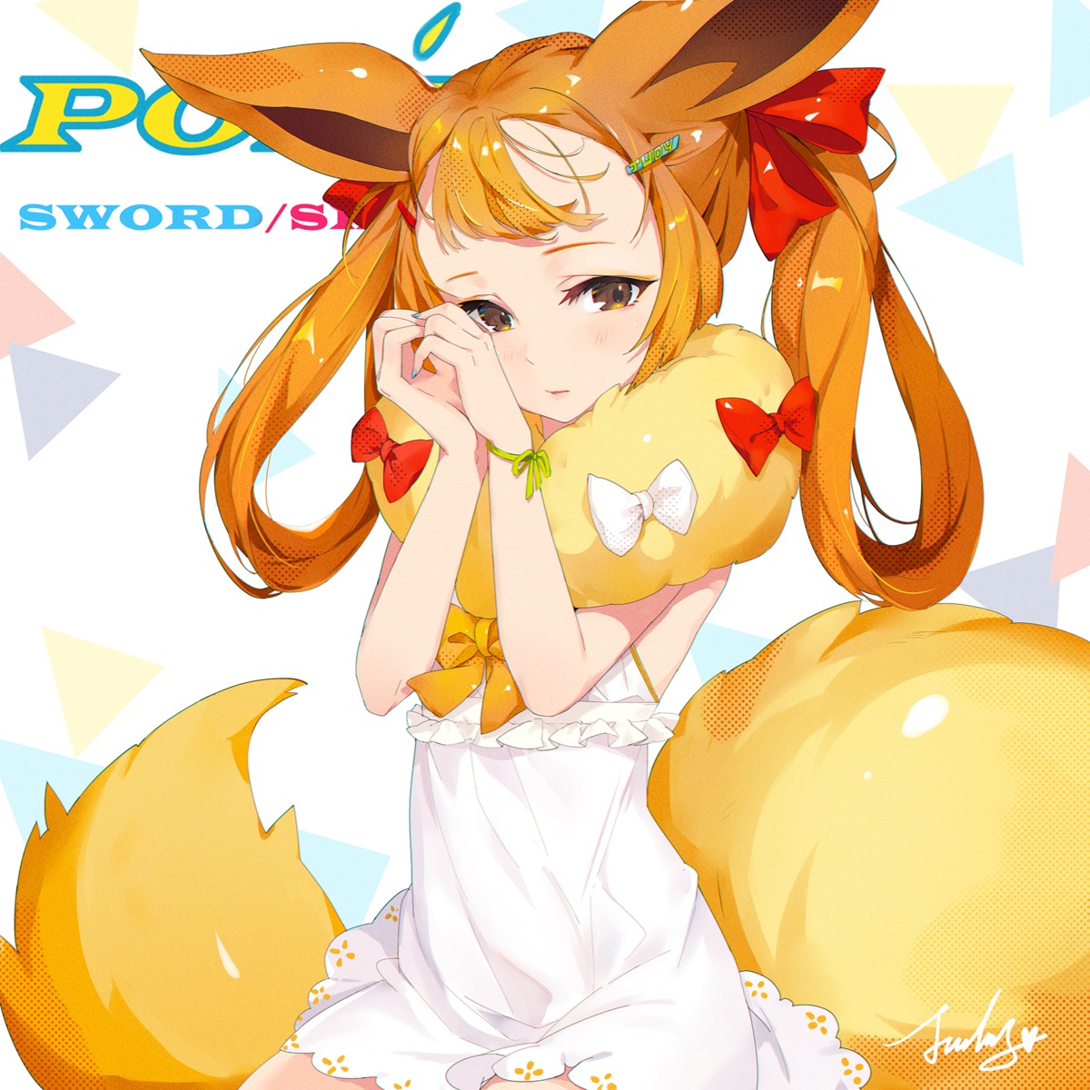 animal_ears anthropomorphization dress flareon jiujiuyatou_(yayanzz) pokemon pokemon_swsh tail