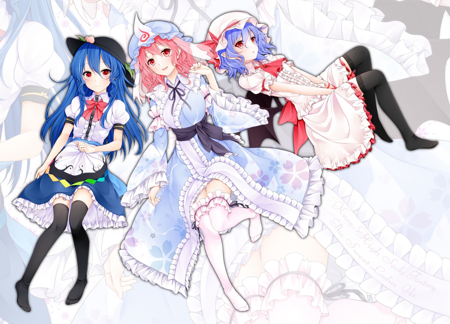 hinanawi_tenshi remilia_scarlet saigyouji_yuyuko suzume_miku thighhighs touhou