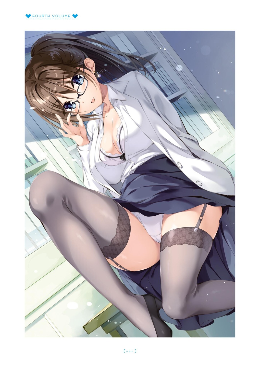 boku_no_kanojo_sensei bra cameltoe cleavage dress_shirt fujiki_maka heels megane open_shirt oryou pantsu skirt_lift stockings thighhighs