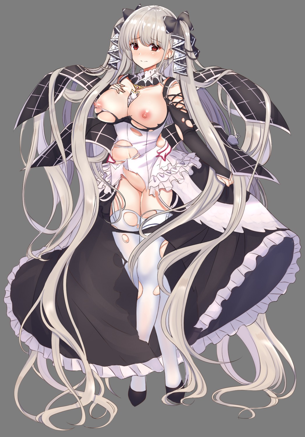 azur_lane breast_hold breasts formidable_(azur_lane) gothic_lolita lolita_fashion lydia601304 nipples no_bra nopan skirt_lift stockings thighhighs torn_clothes transparent_png