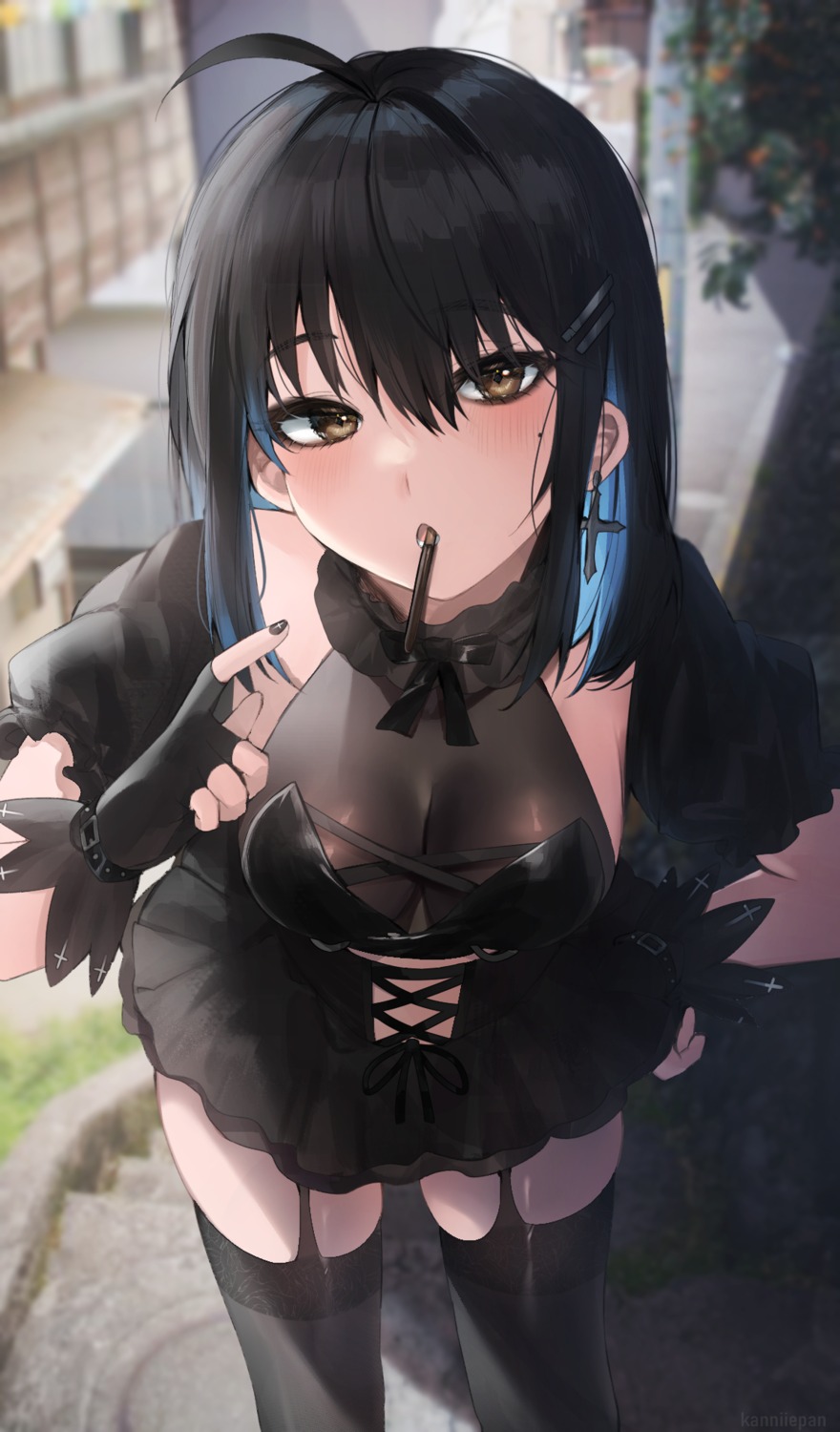 dress irene_(kanniiepan) kanniiepan no_bra see_through stockings thighhighs