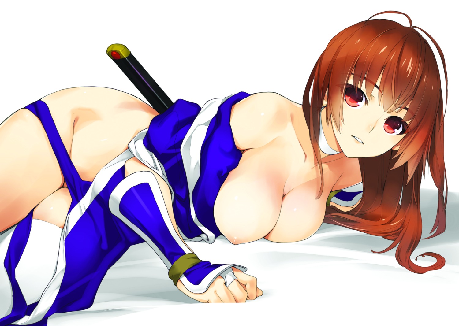 breasts dead_or_alive kasumi nipples no_bra nopan sanbasou sword thighhighs