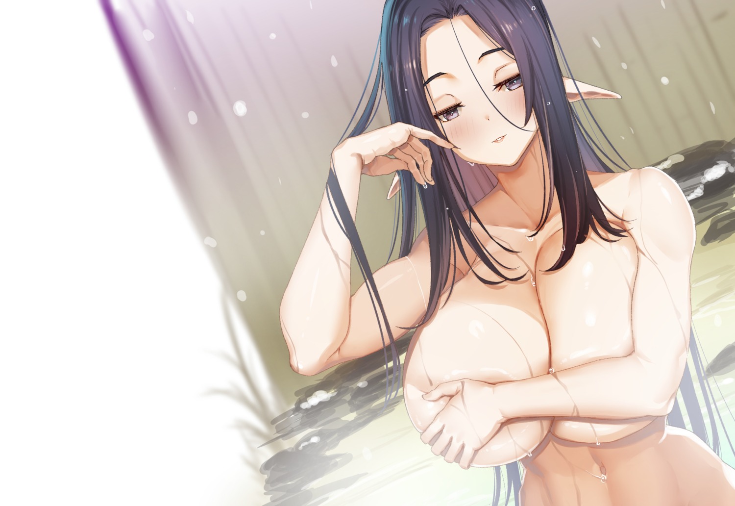 bathing breast_grab breast_hold pointy_ears shingo. topless wet