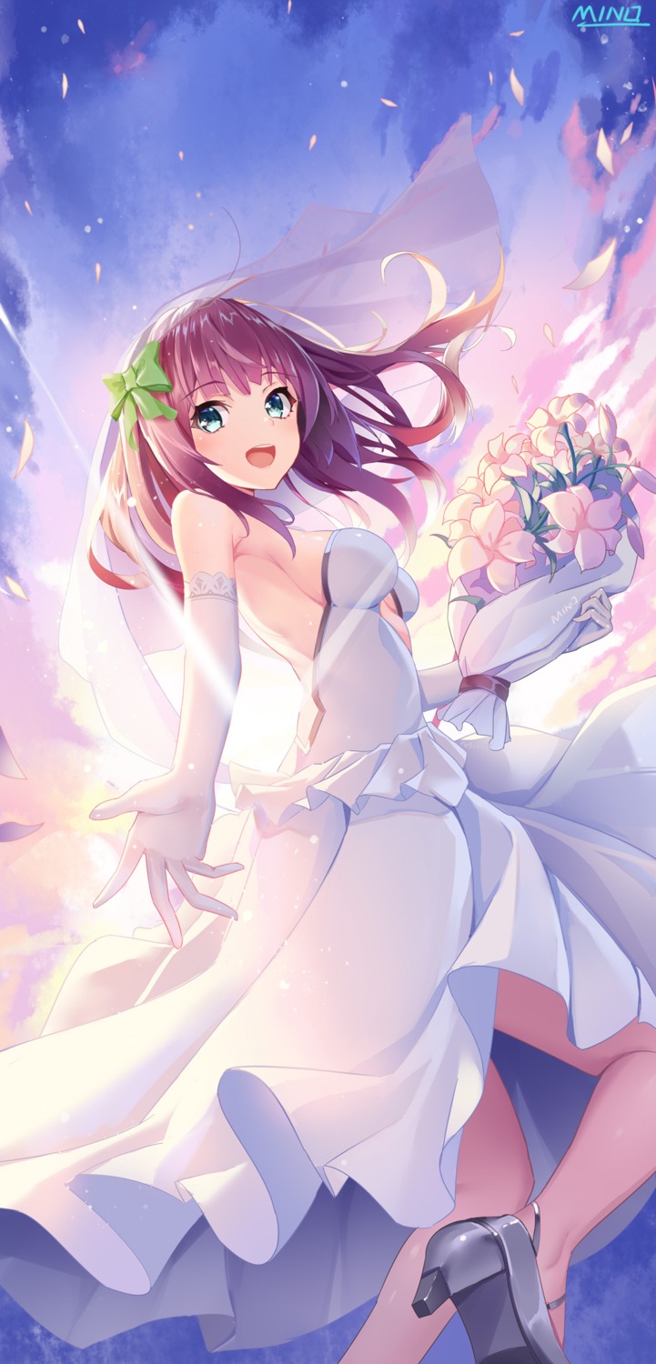 angel_beats! dress heels minoominoomi nakamura_yuri no_bra skirt_lift wedding_dress