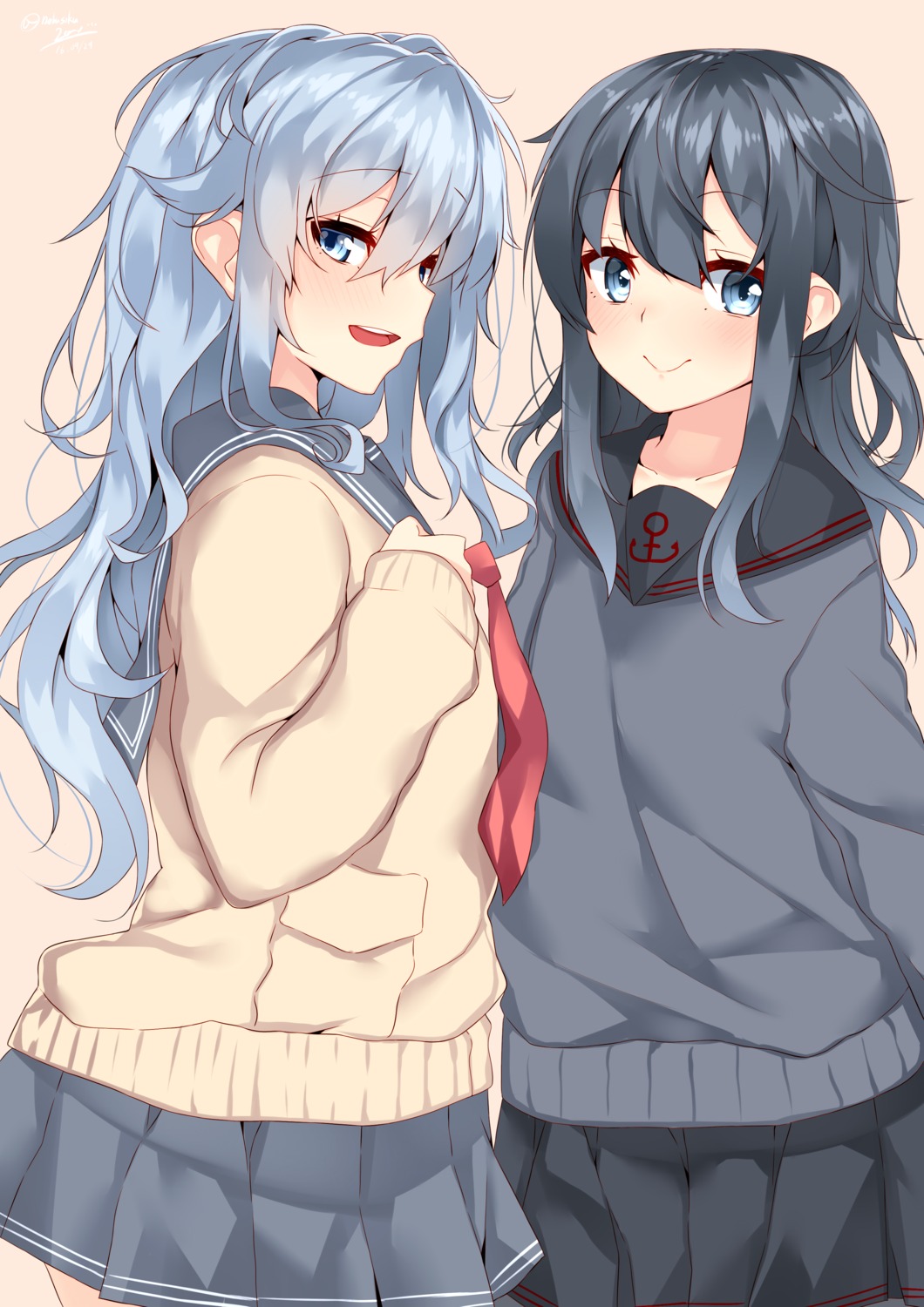 akatsuki_(kancolle) hibiki_(kancolle) kantai_collection nebusoku seifuku sweater