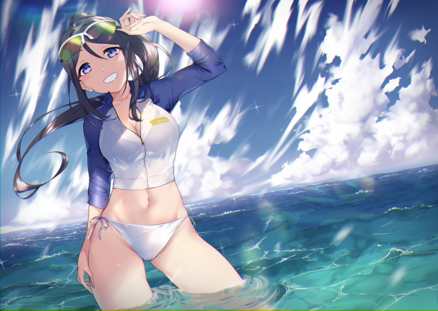 bikini cameltoe cleavage love_live!_sunshine!! matsuura_kanan megane open_shirt swimsuits wet yamaori_(yamaorimon)