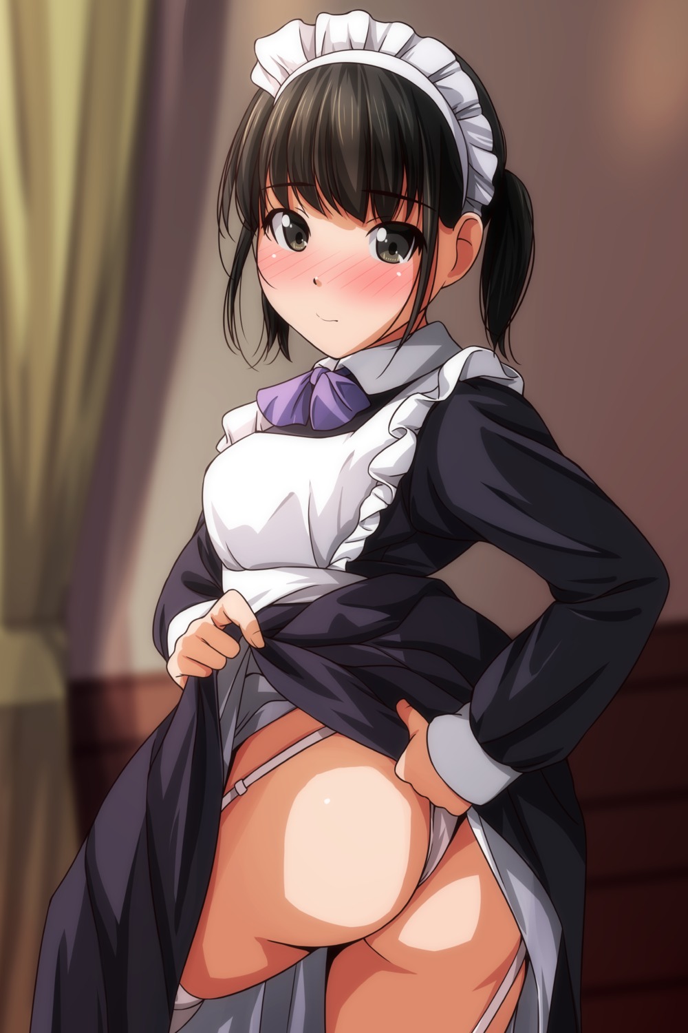 ass lingerie maid matsunaga_kouyou pantsu skirt_lift stockings thighhighs thong