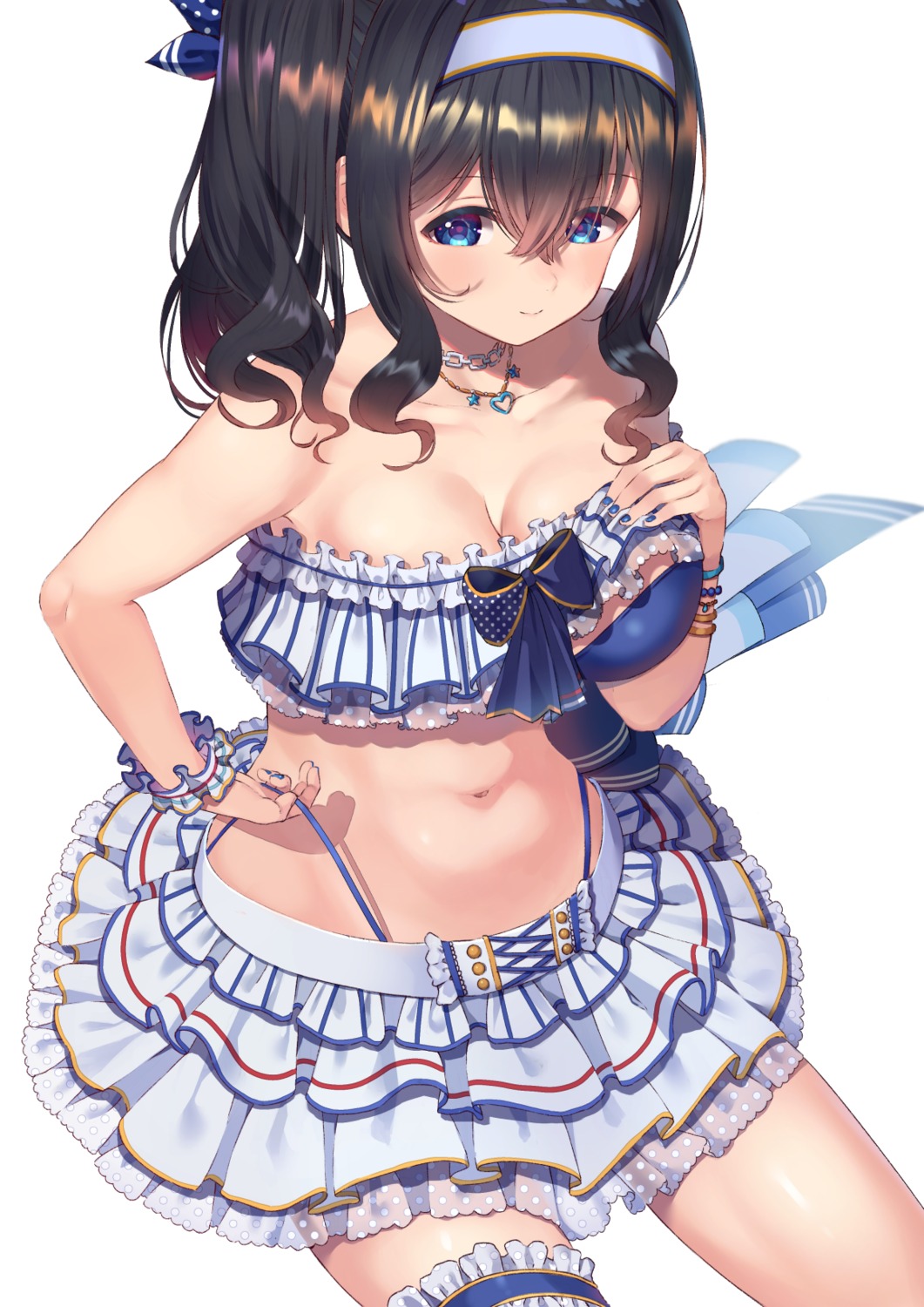 bikini breast_hold cleavage garter rangen sagisawa_fumika see_through shirt_lift swimsuits the_idolm@ster the_idolm@ster_cinderella_girls