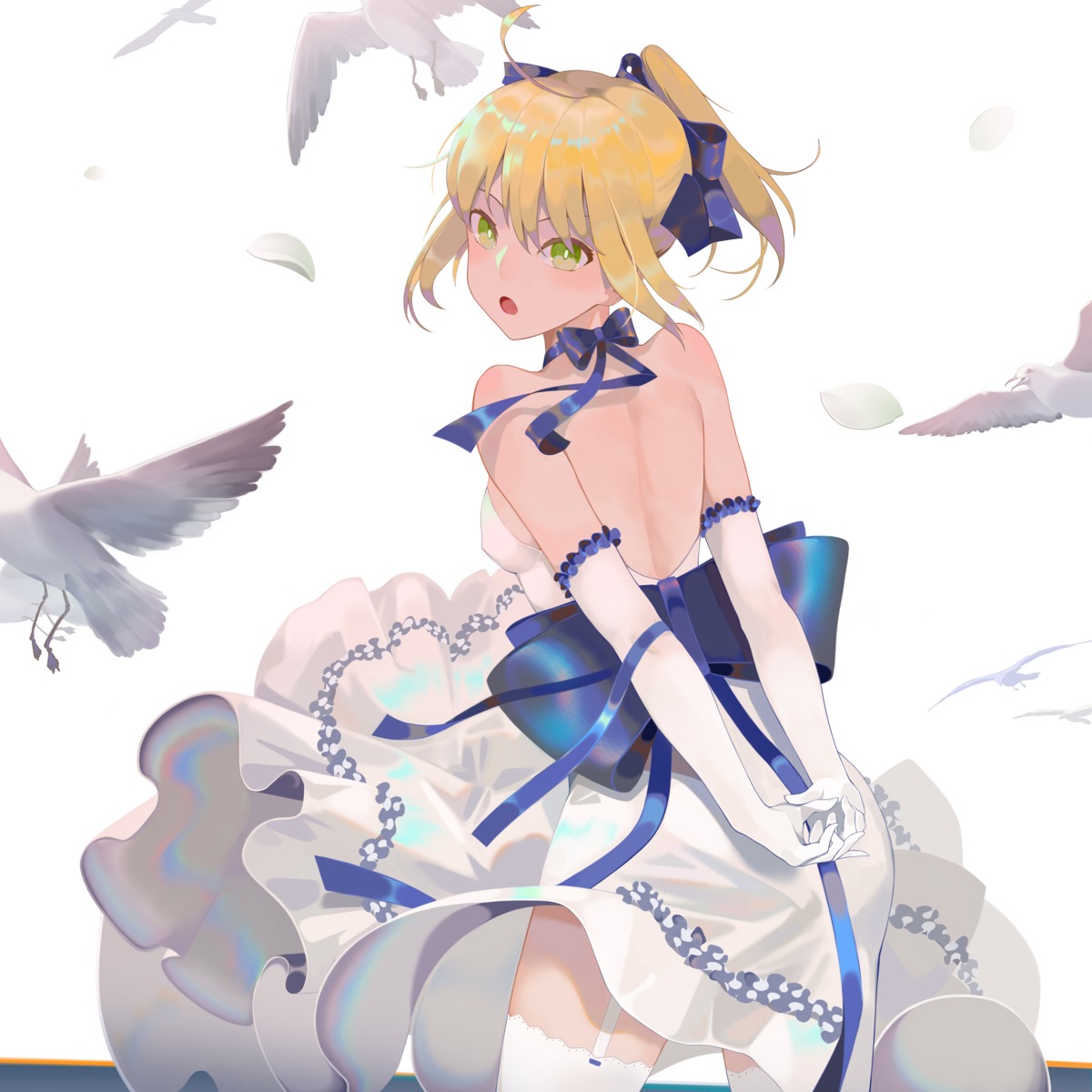 dress fate/grand_order fate/stay_night saber skirt_lift stockings tatatsu thighhighs