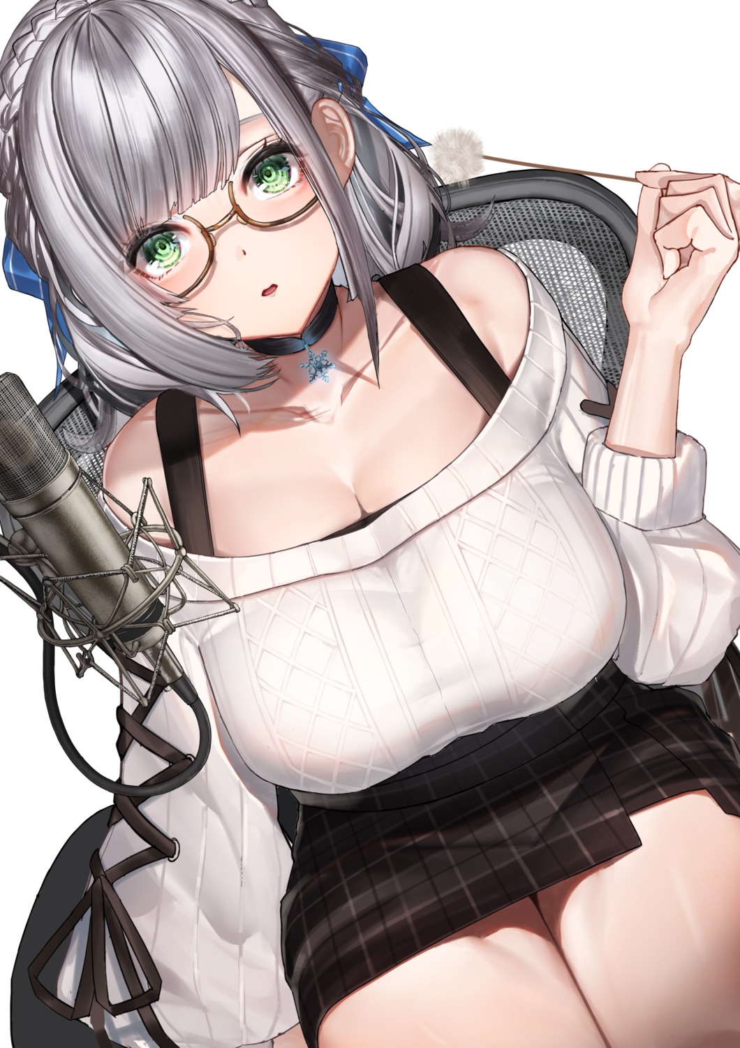 cleavage hololive lamium_(artist) megane shirogane_noel sweater