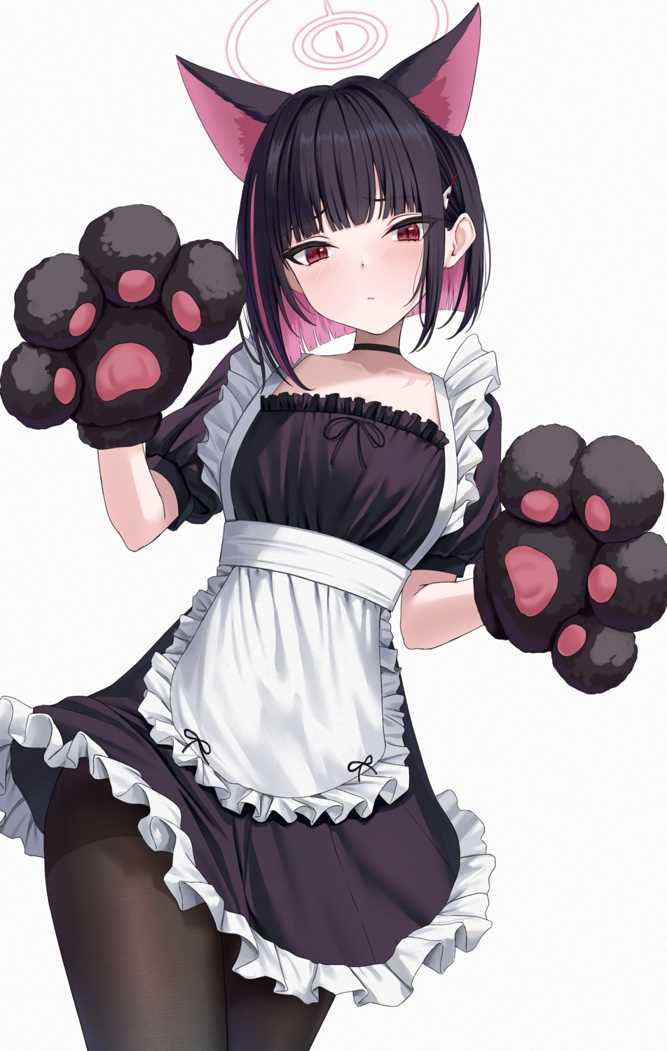 animal_ears blue_archive halo kyouyama_kazusa maid nekomimi pantyhose rama_(yu-light8) skirt_lift