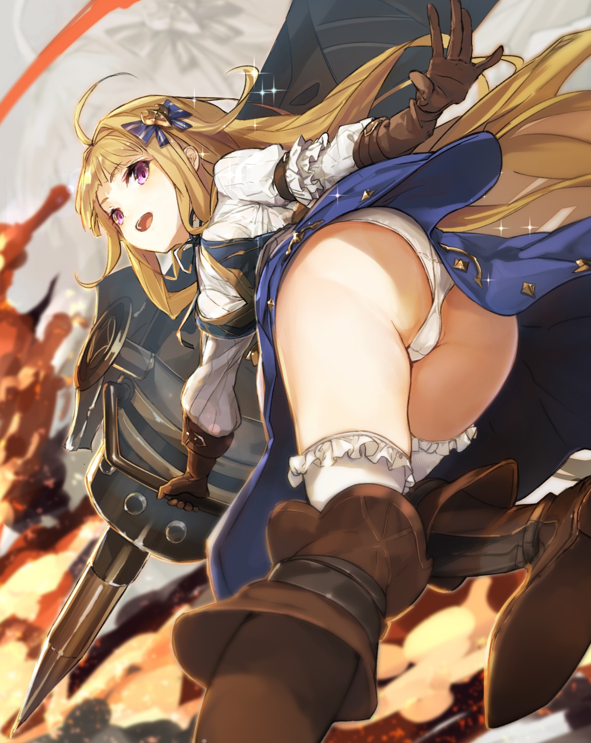 ass cameltoe cruel_gz pantsu sennen_sensou_aigis skirt_lift thighhighs weapon