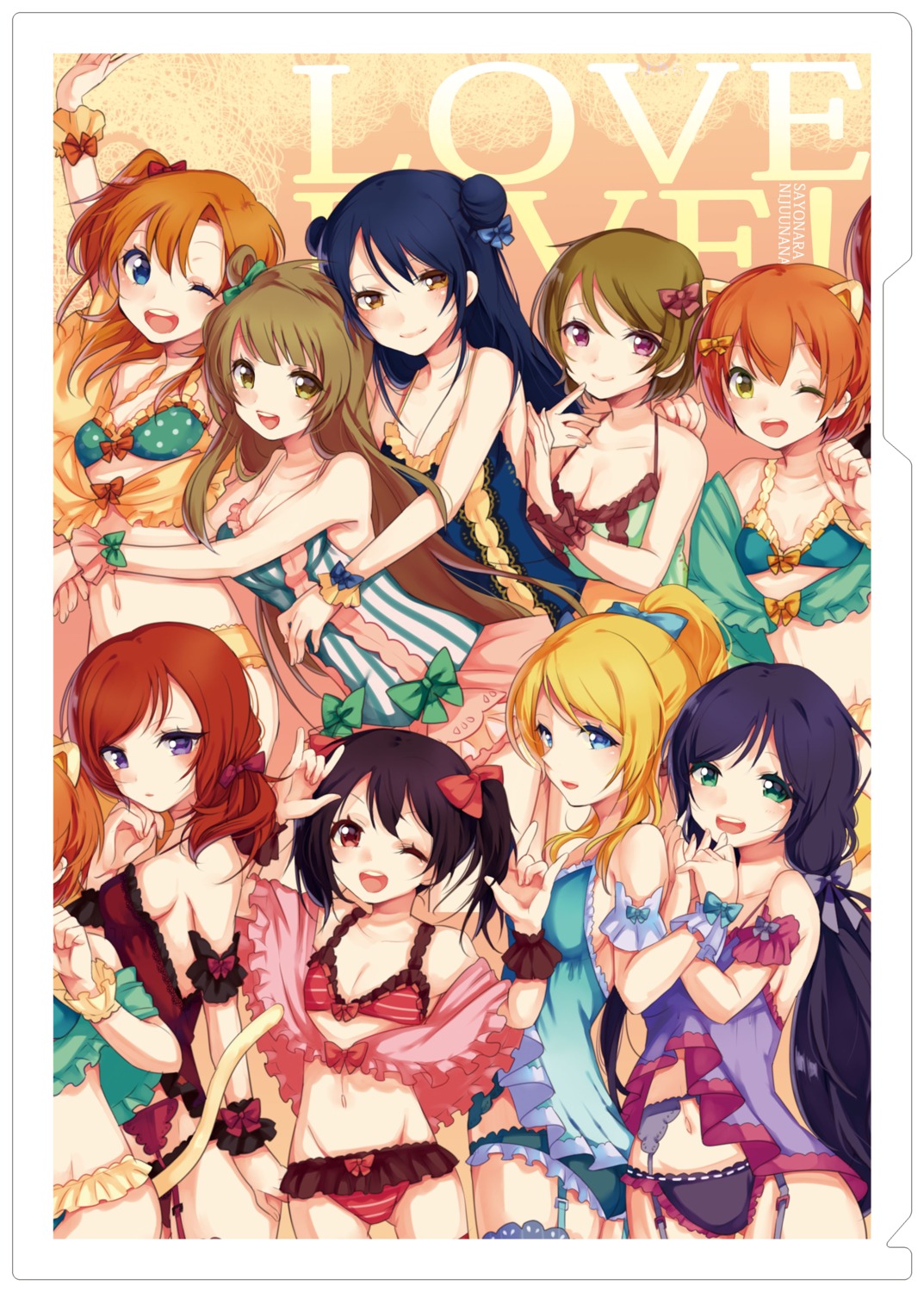 animal_ears ayase_eli bra cleavage garter_belt hoshizora_rin koizumi_hanayo kousaka_honoka lingerie love_live! minami_kotori nijuu nishikino_maki pantsu sonoda_umi stockings tail thighhighs toujou_nozomi yazawa_nico