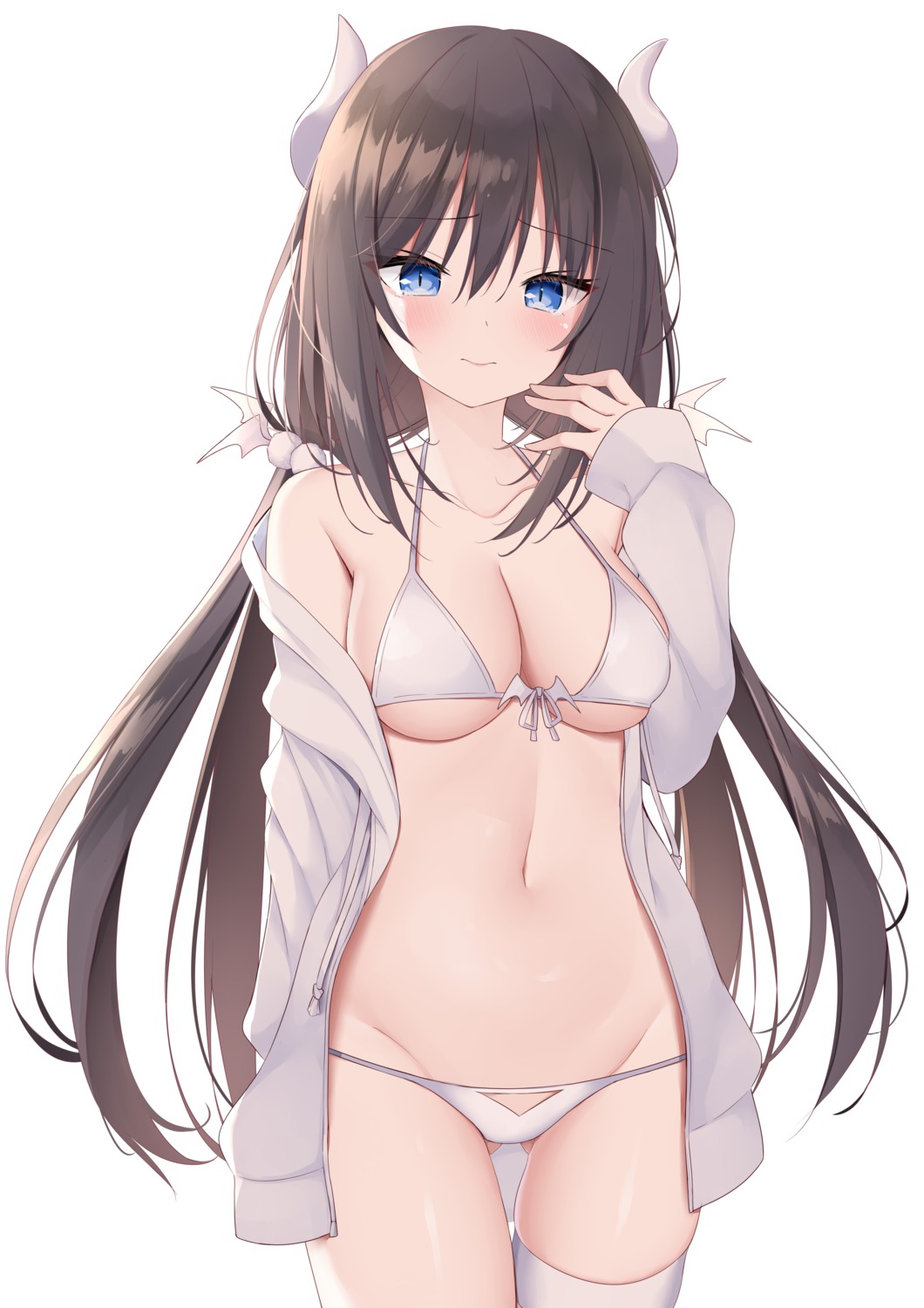 bikini garter horns kamu_(geeenius) open_shirt swimsuits