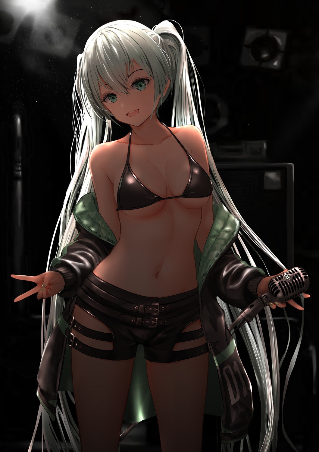 bikini_top garter gibun_(sozoshu) hatsune_miku open_shirt swimsuits vocaloid