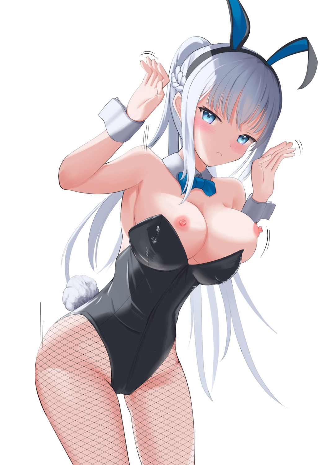 animal_ears breasts bunny_ears bunny_girl fate/grand_order fishnets morgan_le_fay_(fate) nikuromuline nipples no_bra tail