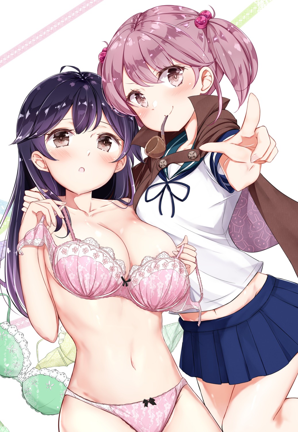 bra hamaken kantai_collection pantsu sazanami_(kancolle) seifuku topless ushio_(kancolle)