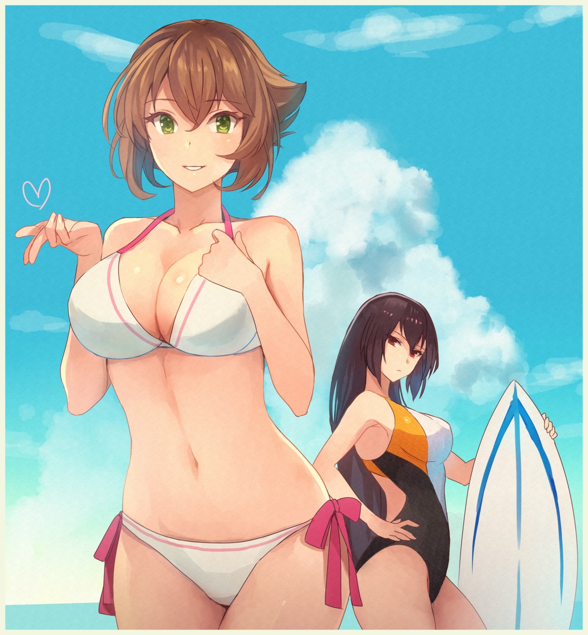 bikini cleavage kantai_collection kasumi_(skchkko) mutsu_(kancolle) nagato_(kancolle) swimsuits