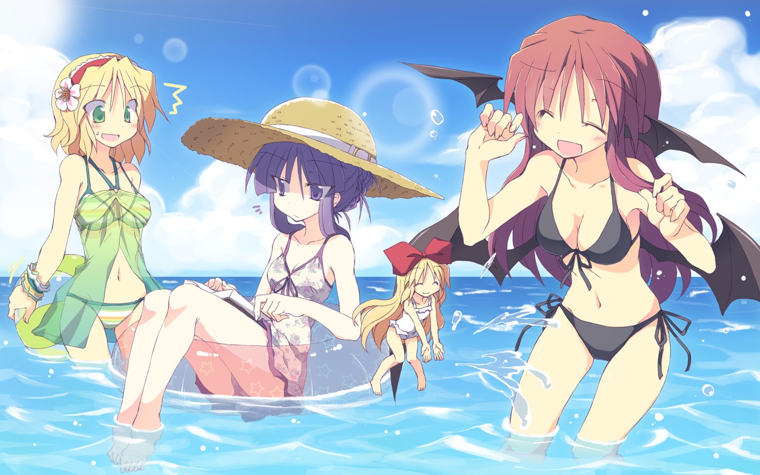 alice_margatroid bikini cleavage koakuma patchouli_knowledge satoukibi shanghai_doll swimsuits touhou wallpaper wings