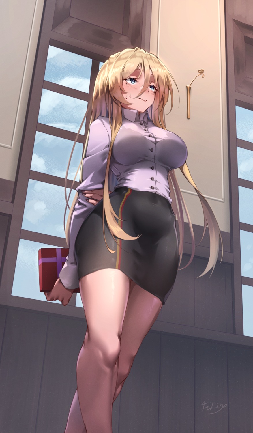 azur_lane bismarck_(azur_lane) bra dress_shirt filin see_through