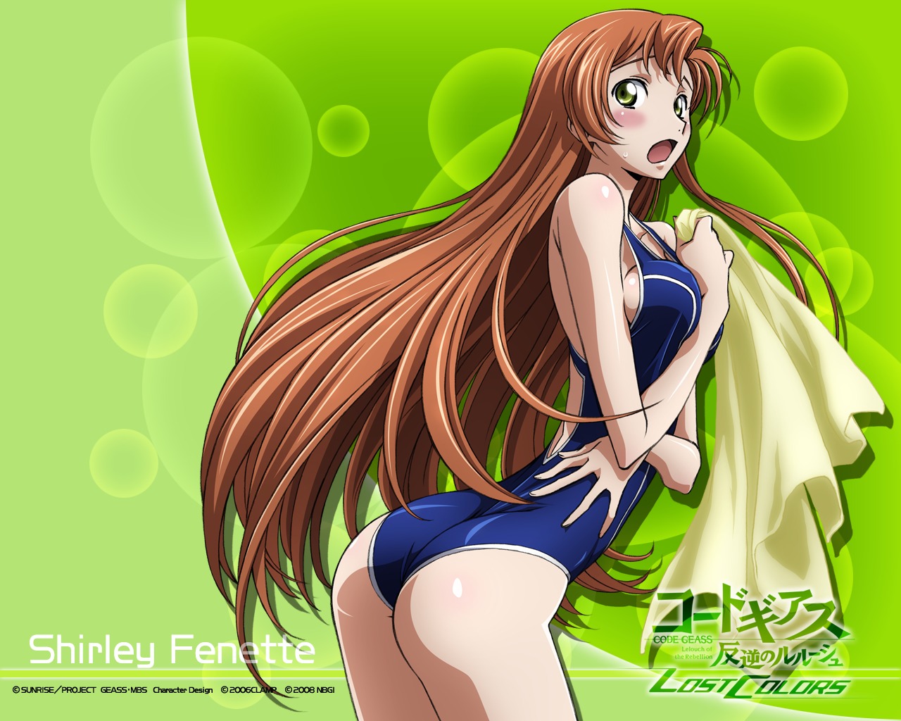 ass breast_hold code_geass kimura_takahiro shirley_fenette swimsuits wallpaper