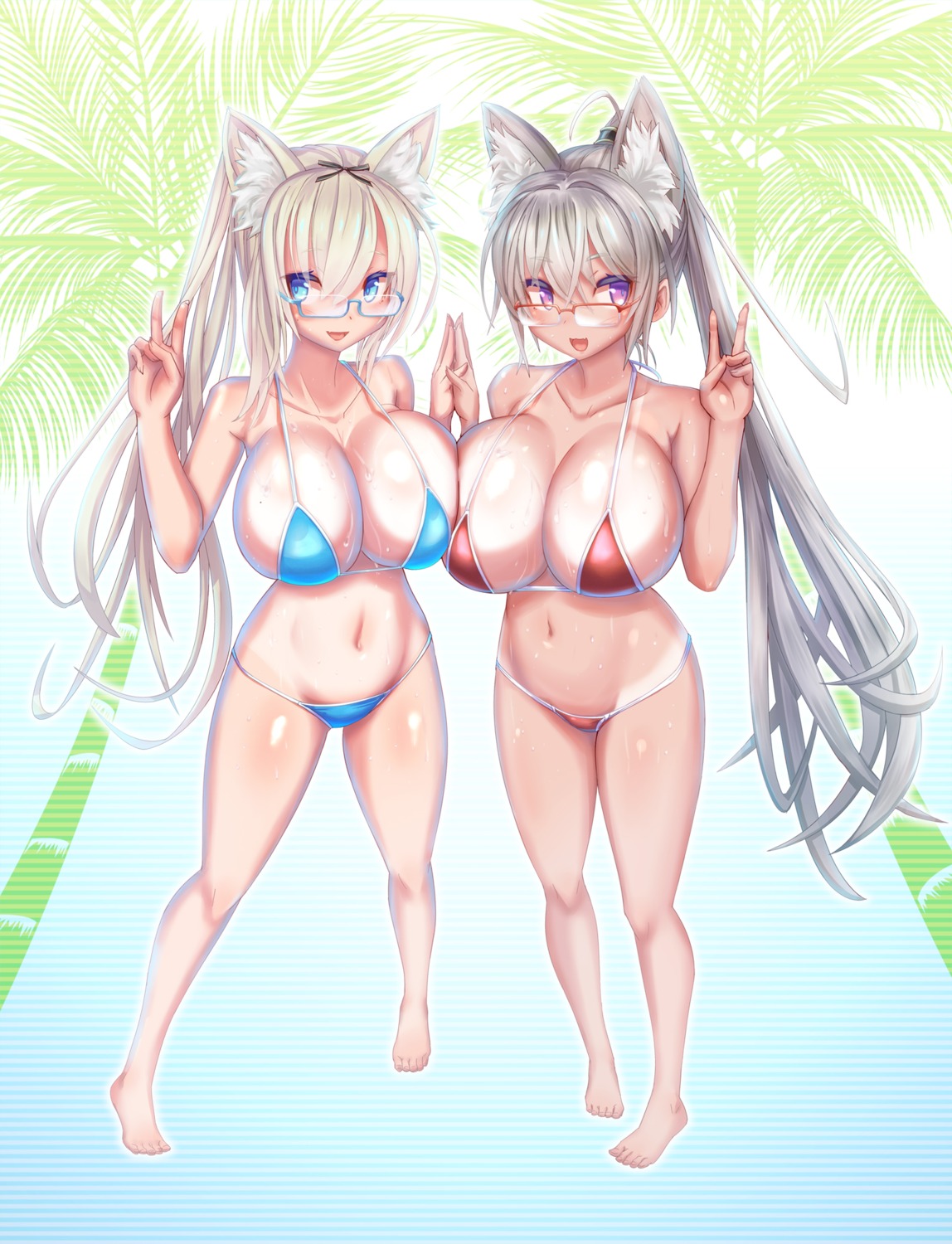 animal_ears bikini emil_chronicle_online megane serizawa_(knight2020) swimsuits tan_lines