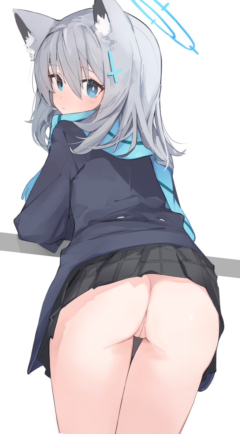 animal_ears ass blue_archive halo mikojin nekomimi nopan pussy seifuku skirt_lift sunaookami_shiroko uncensored