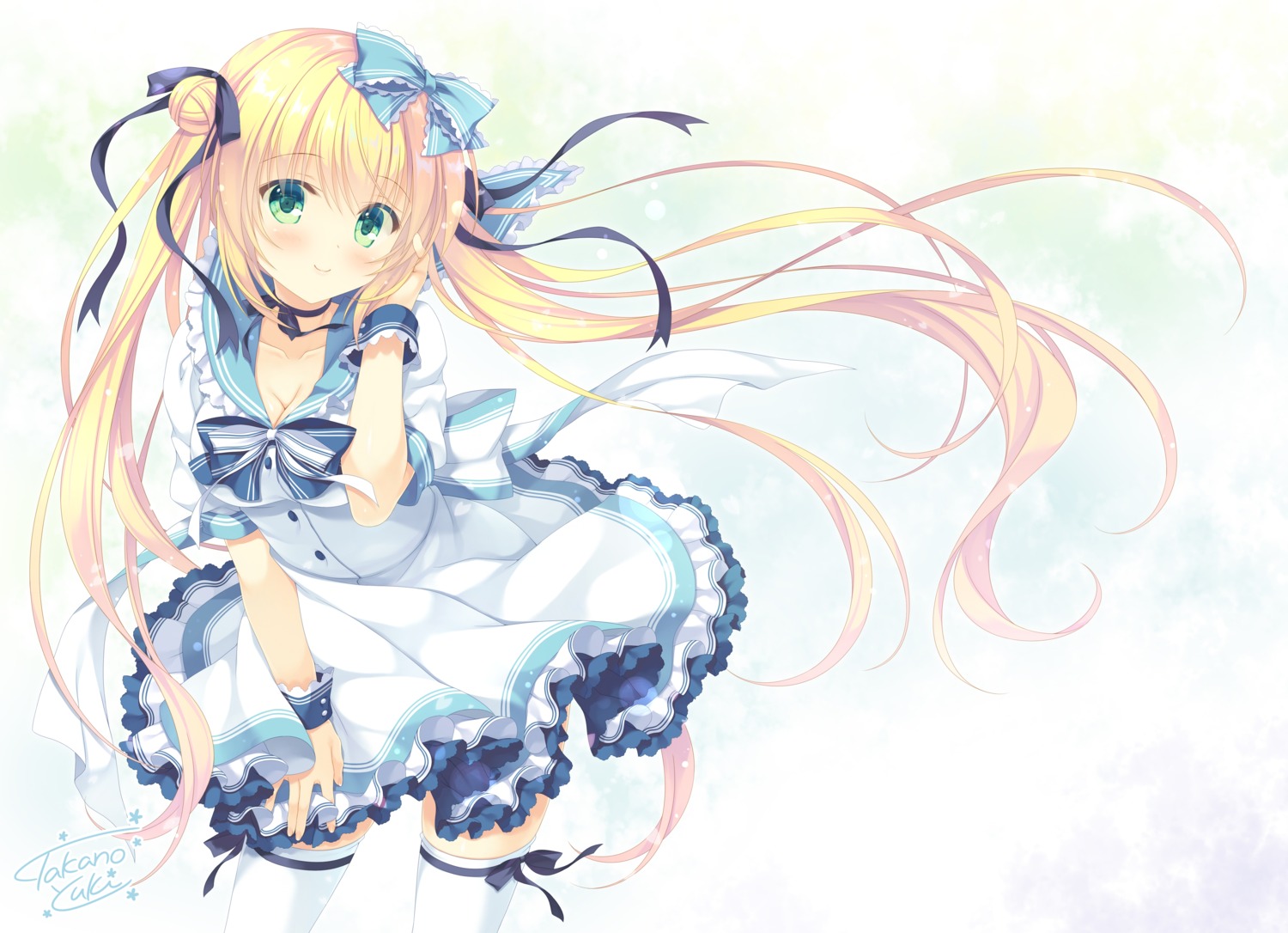 allegro_mistic aria-chan breast_hold cleavage dress skirt_lift takano_yuki thighhighs