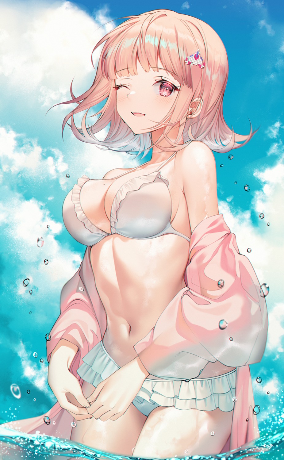 bikini dangan-ronpa dangan-ronpa_2 kinty nanami_chiaki open_shirt see_through swimsuits wet