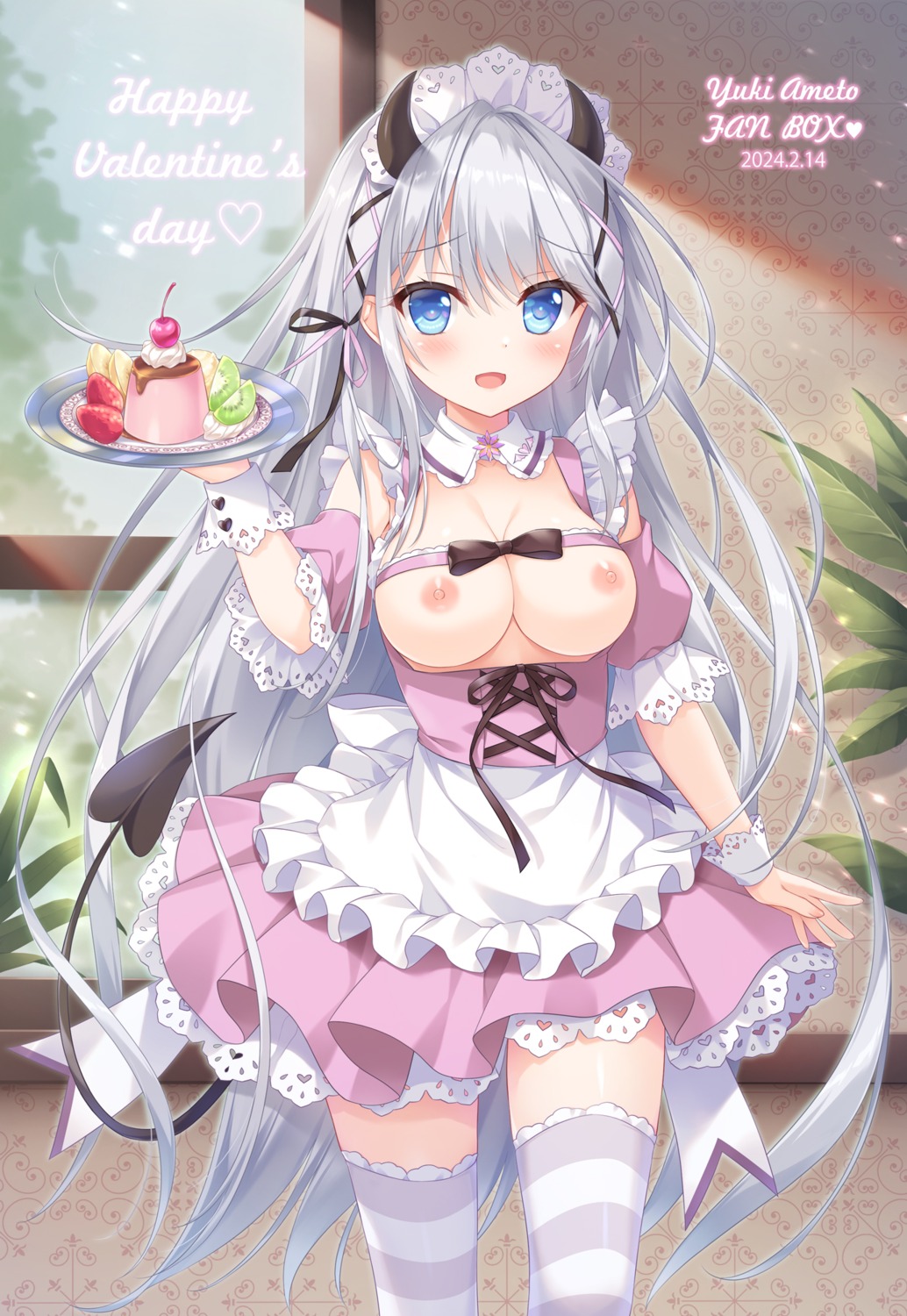 ameto_yuki breasts horns maid nipples no_bra souffle_(ameto_yuki) tail thighhighs valentine