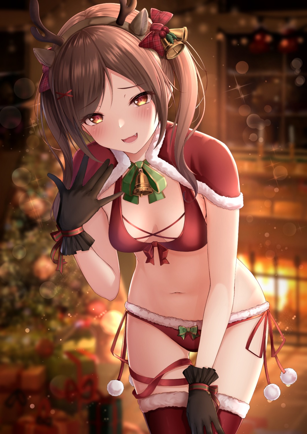 animal_ears bikini christmas horns monaka_curl swimsuits thighhighs