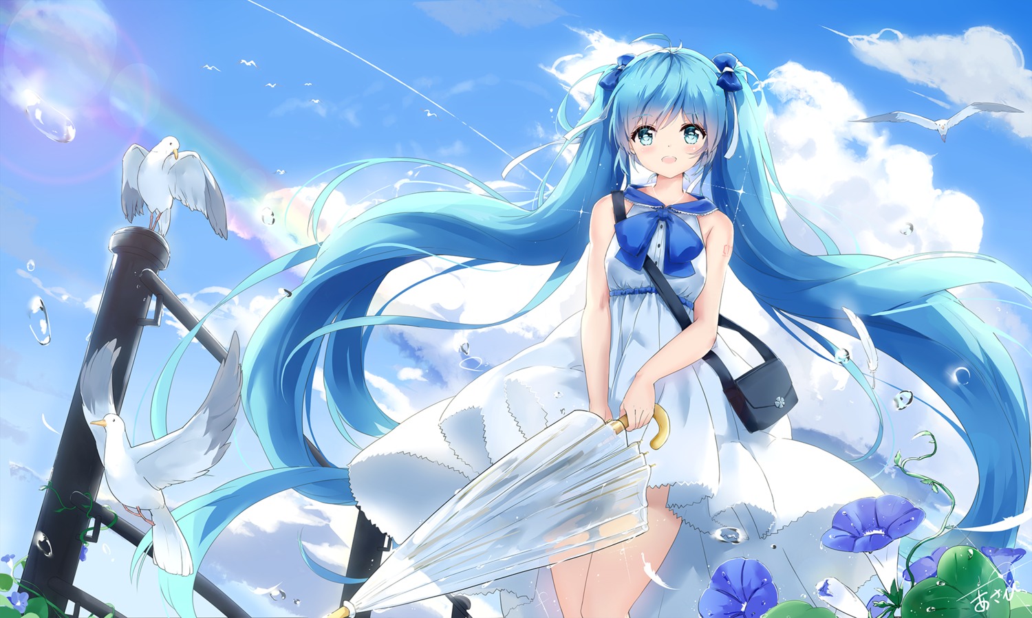 asahi_kuroi dress hatsune_miku umbrella vocaloid