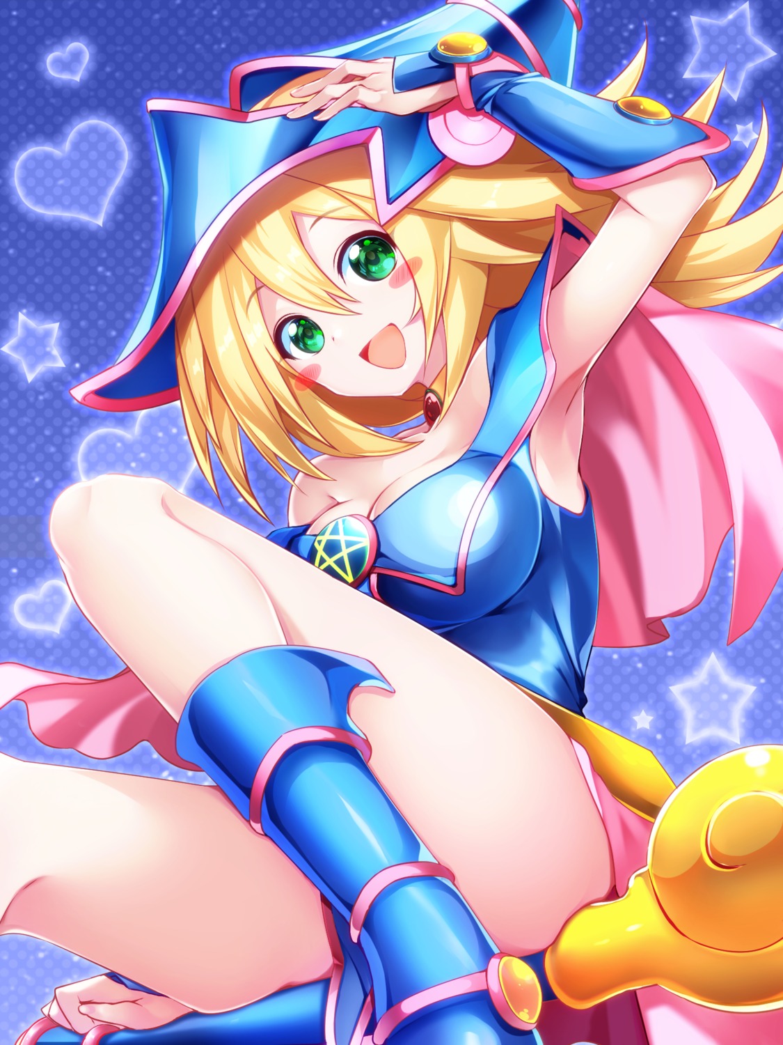 armor cleavage dark_magician_girl no_bra skirt_lift tsukui_kachou weapon yugioh