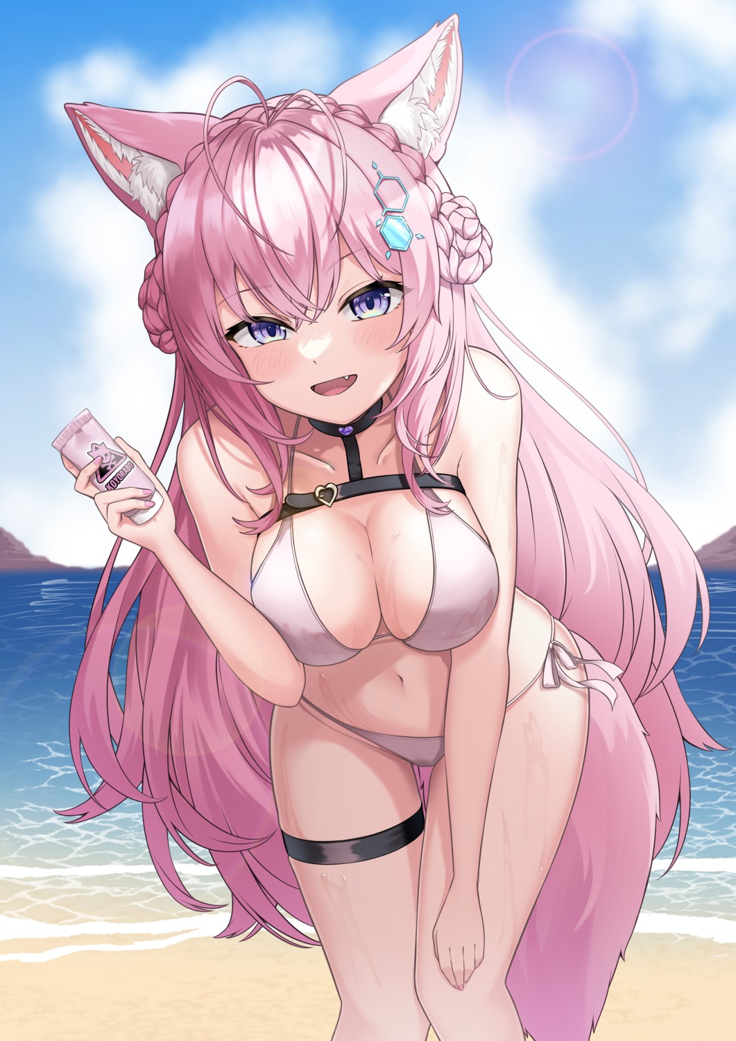 animal_ears bikini garter hakui_koyori hololive swimsuits tail yoppy_paint