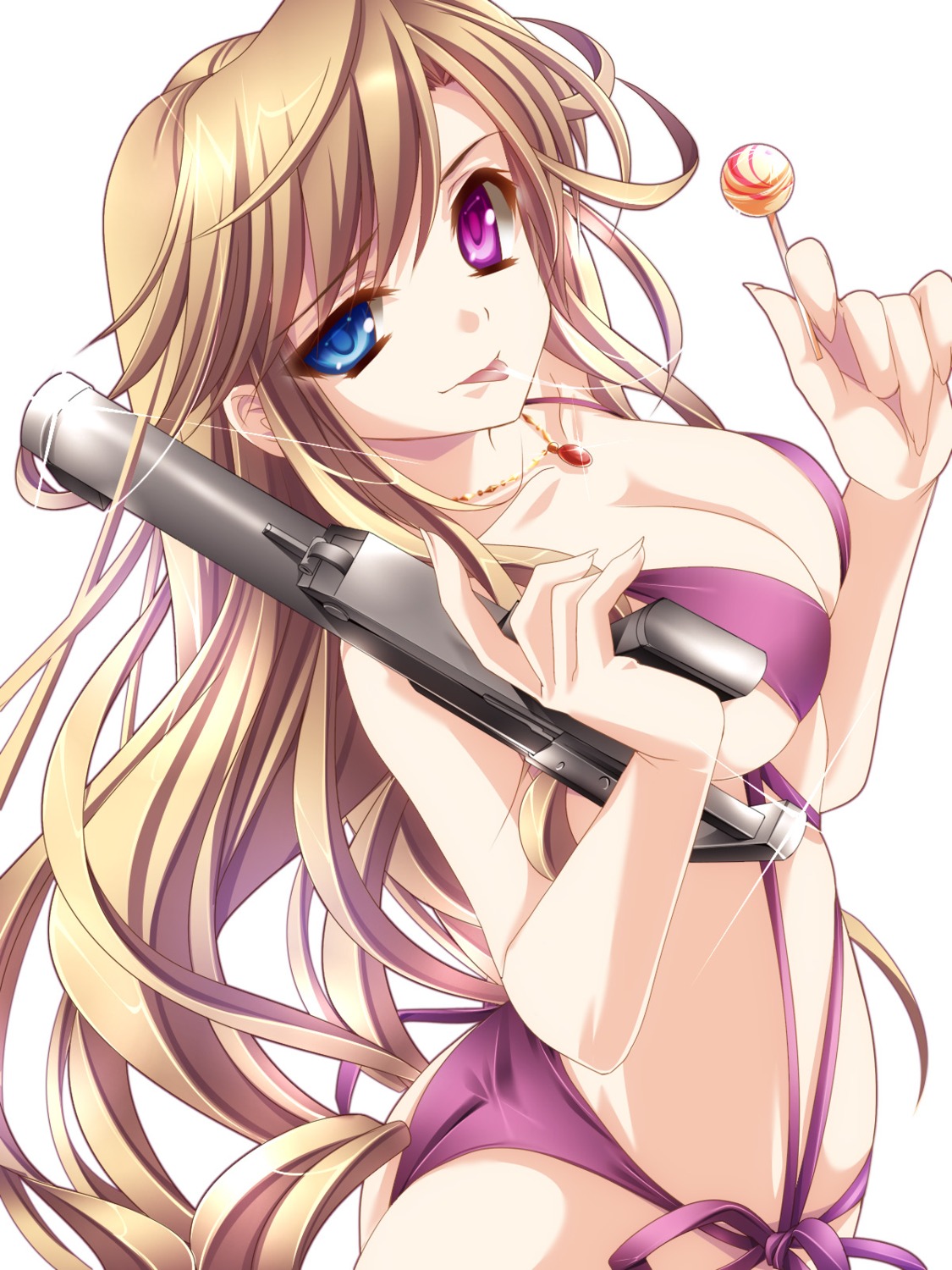 bikini cleavage gun heterochromia monety sling_bikini swimsuits